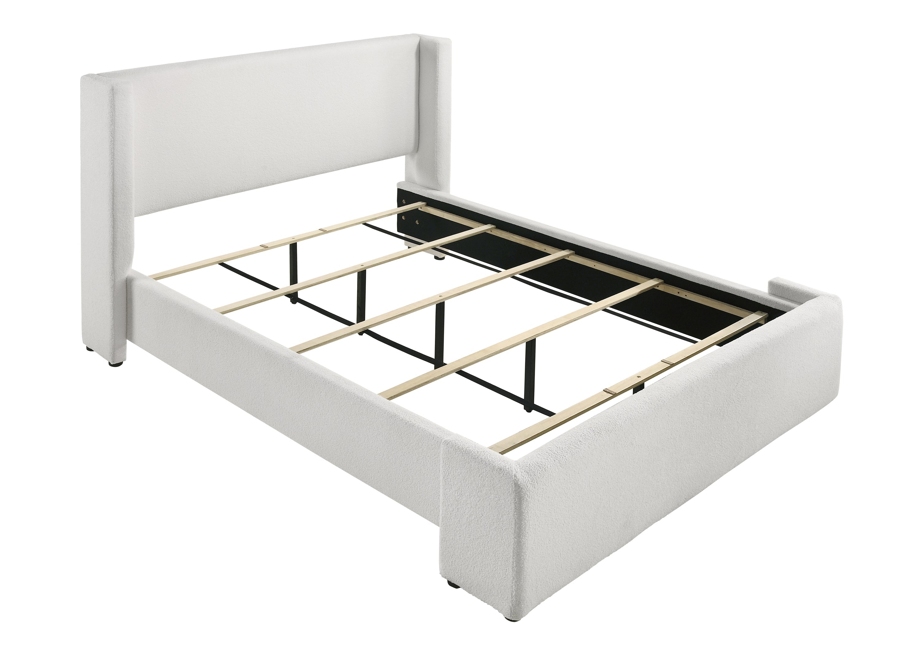 Portia White Boucle Queen Upholstered Platform Bed - MyWaynesHome #