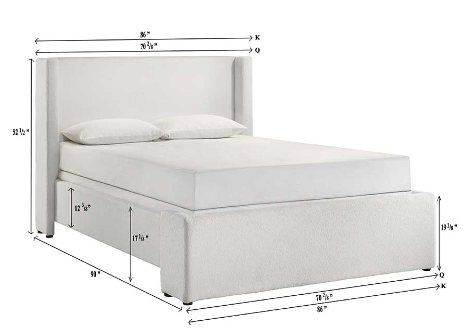 Portia White Boucle Queen Upholstered Platform Bed - MyWaynesHome #