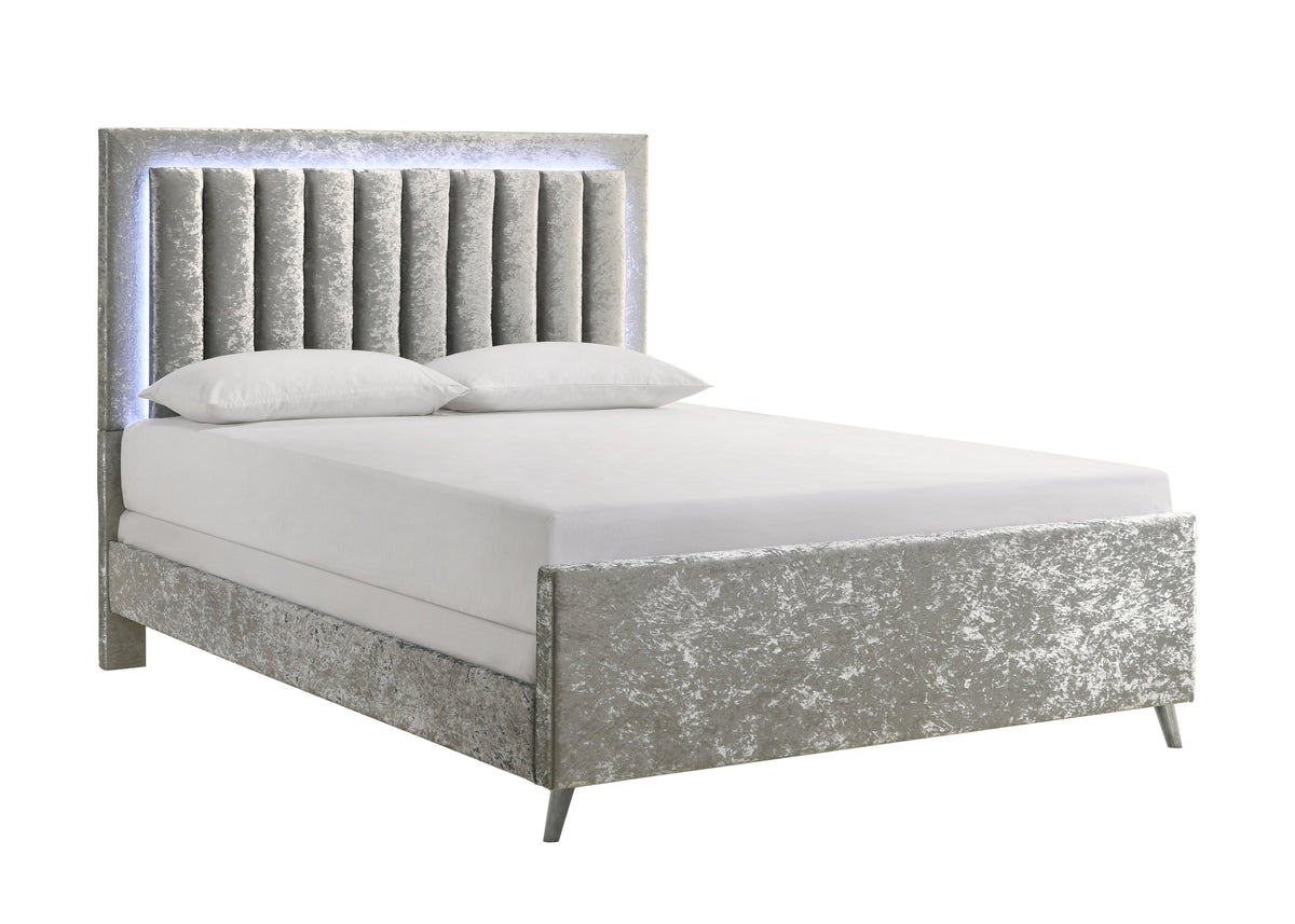 Glisten Silver King LED Upholstered Panel Bed - MyWaynesHome #