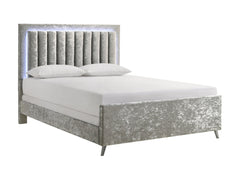 Glisten Silver King LED Upholstered Panel Bed - MyWaynesHome #