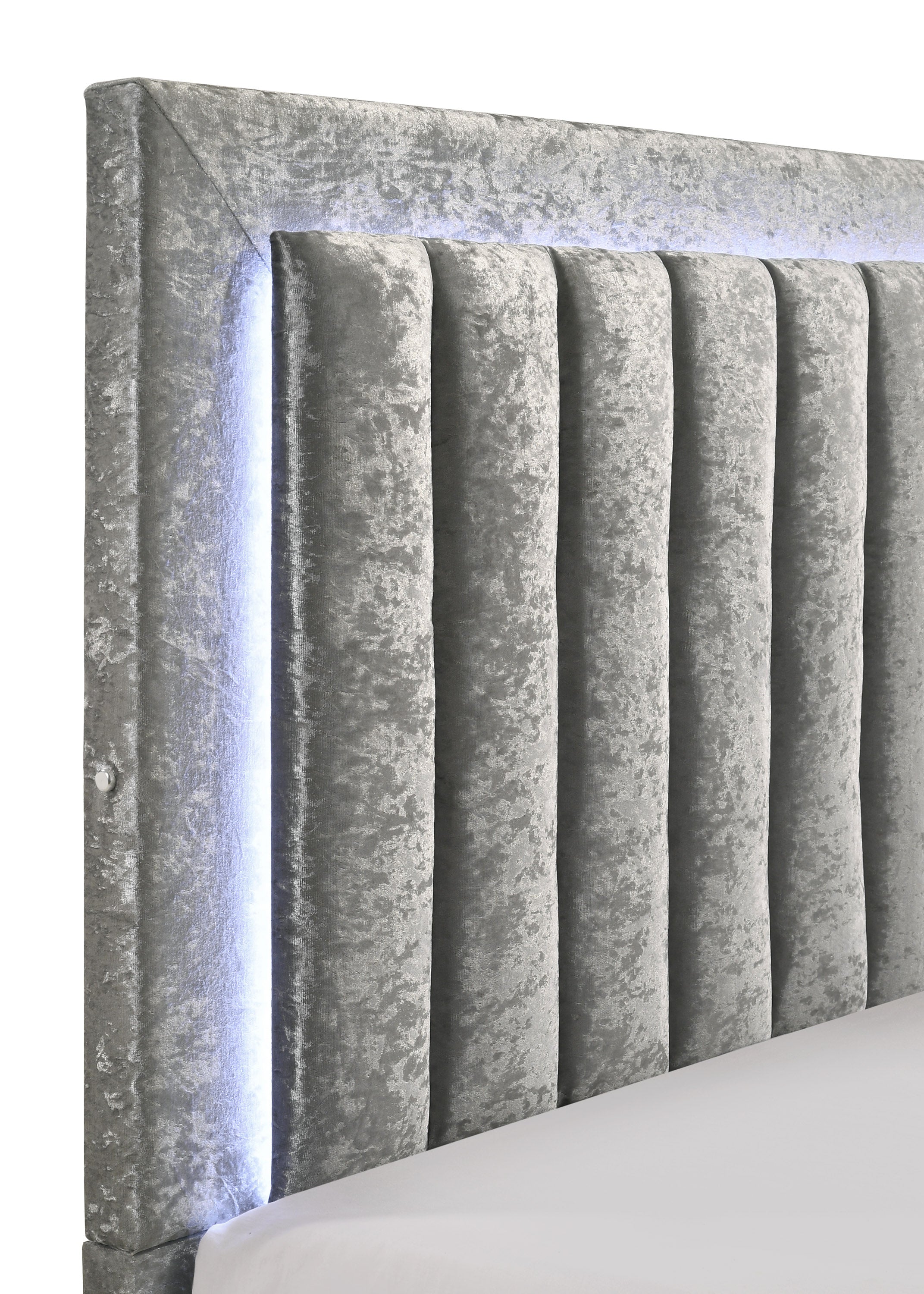 Glisten Silver King LED Upholstered Panel Bed - MyWaynesHome #