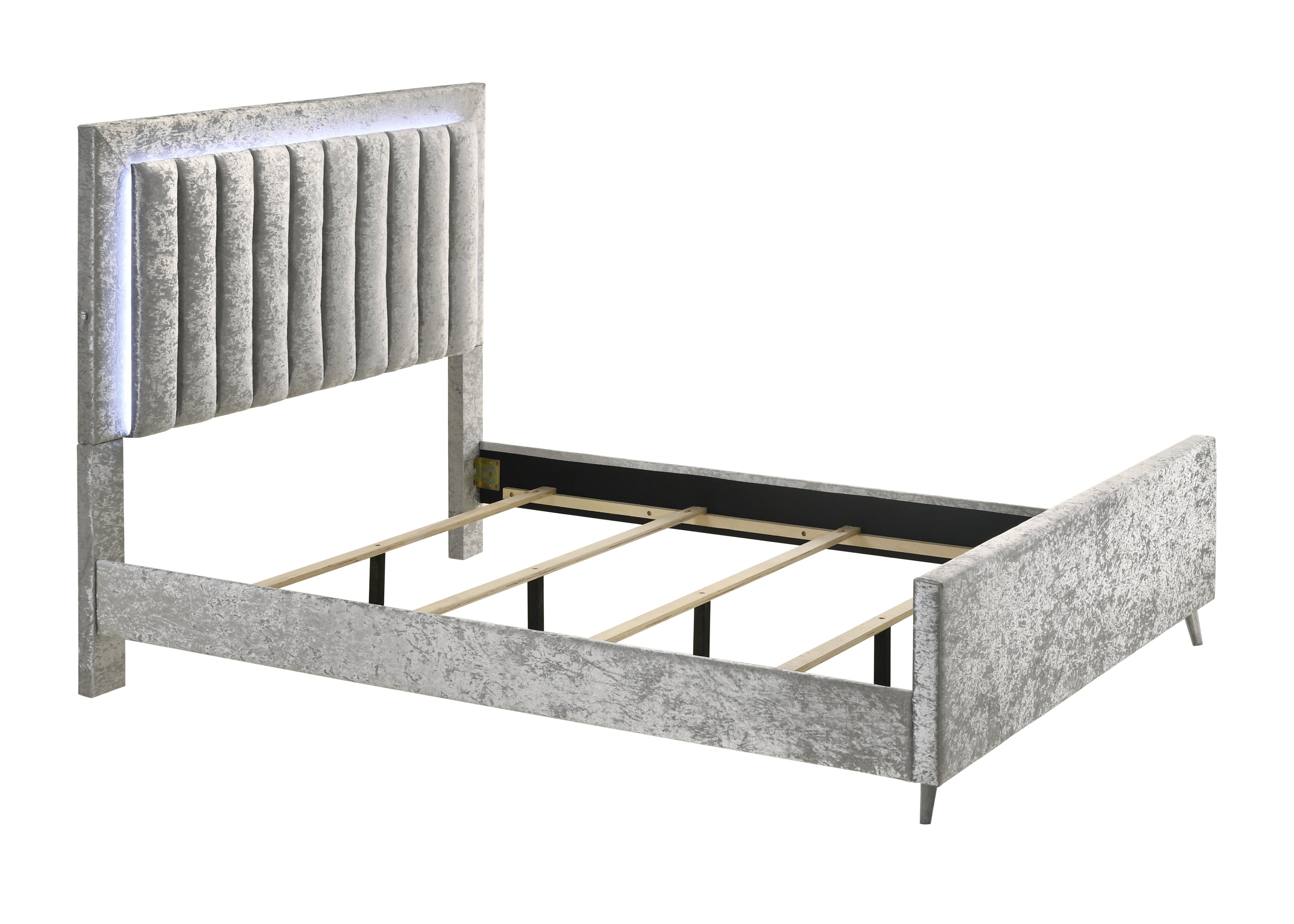 Glisten Silver King LED Upholstered Panel Bed - MyWaynesHome #