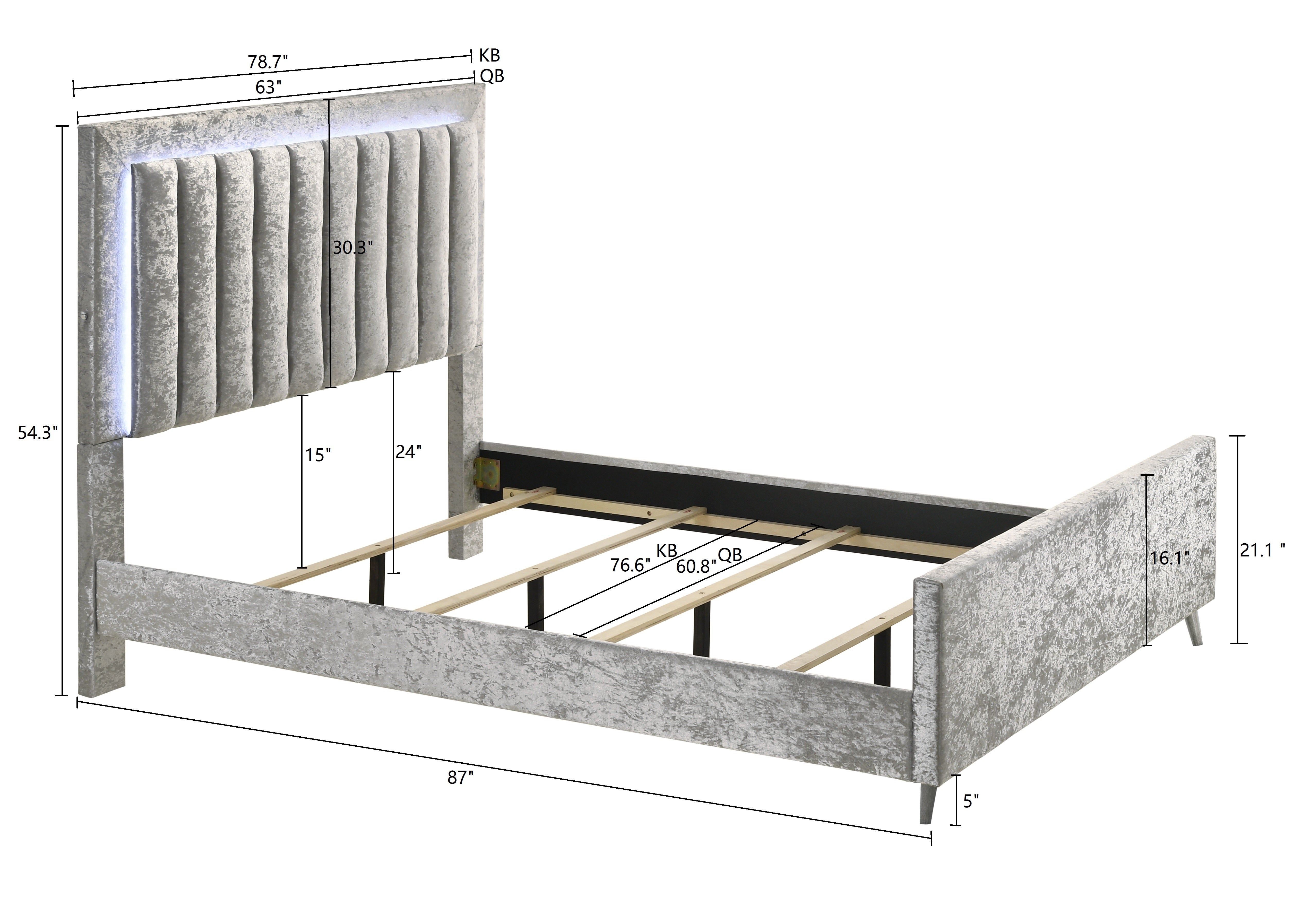 Glisten Silver King LED Upholstered Panel Bed - MyWaynesHome #
