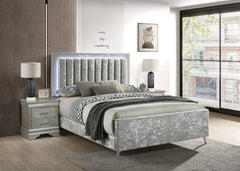 Glisten Silver King LED Upholstered Panel Bed - MyWaynesHome #