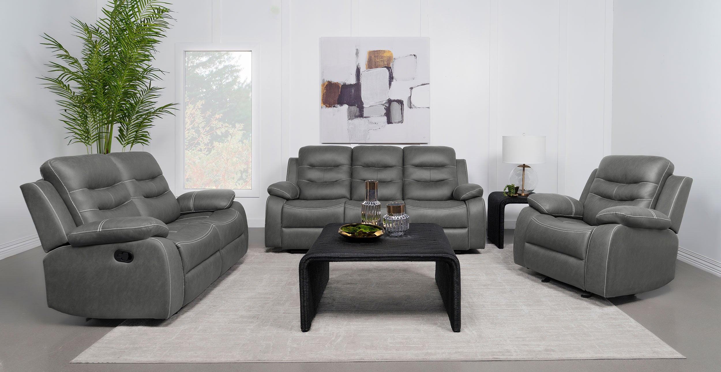 Nova 3-piece Upholstered Padded Arm Sofa Set Dark Grey - MyWaynesHome #