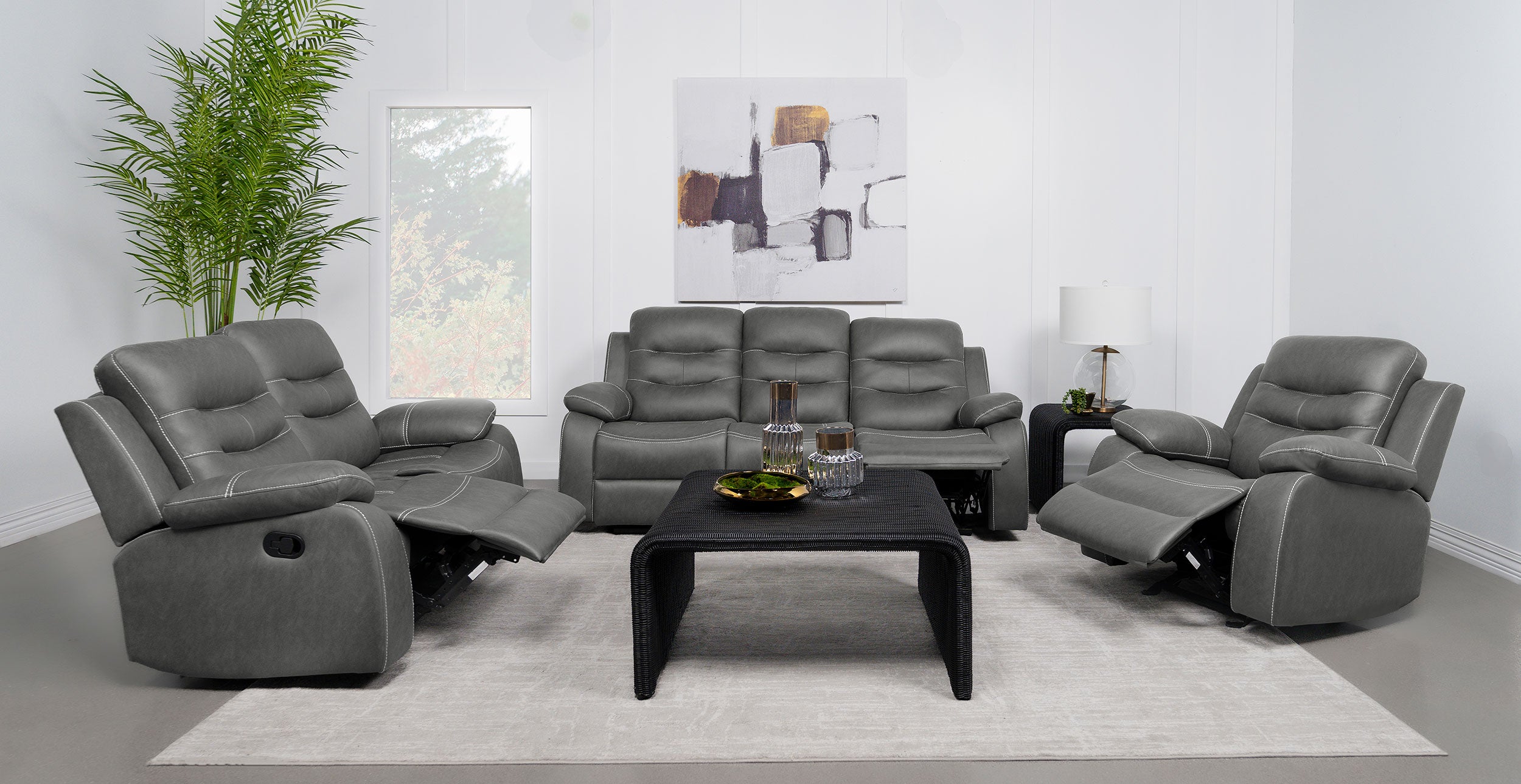 Nova 3-piece Upholstered Padded Arm Sofa Set Dark Grey - MyWaynesHome #