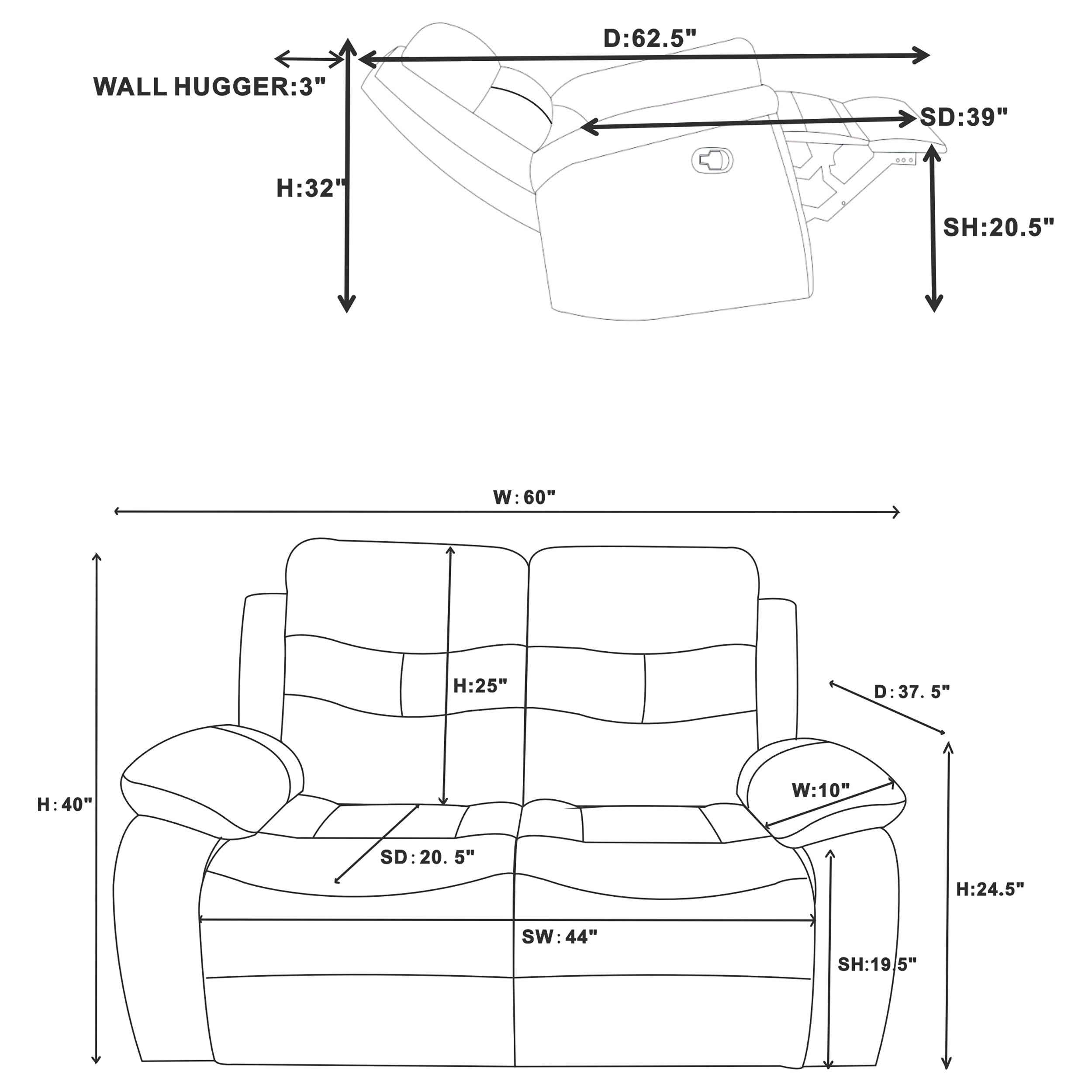 Nova 3-piece Upholstered Padded Arm Sofa Set Dark Grey - MyWaynesHome #