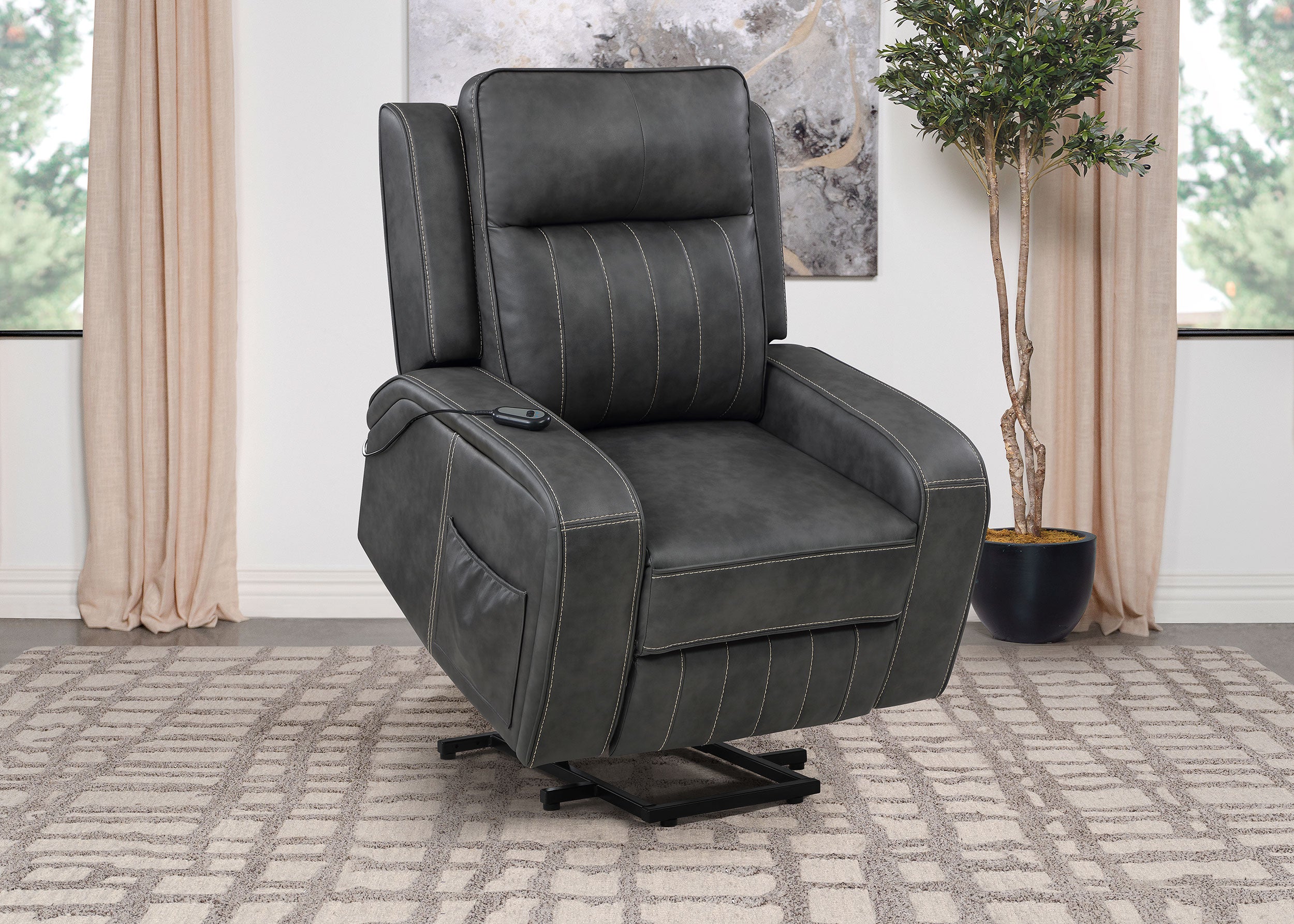 Raelynn Upholstered Power Lift Recliner Chair Grey - MyWaynesHome #