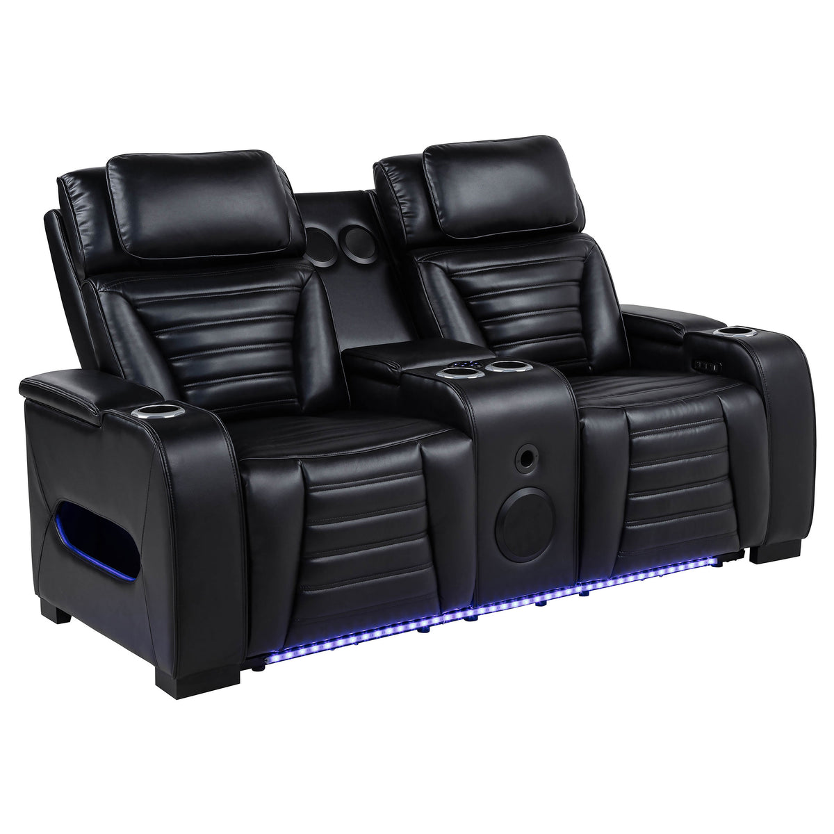 Zuma Faux Leather Dual Power Reclining Led Loveseat Black