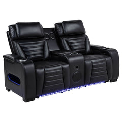 Zuma Faux Leather Dual Power Reclining Led Loveseat Black