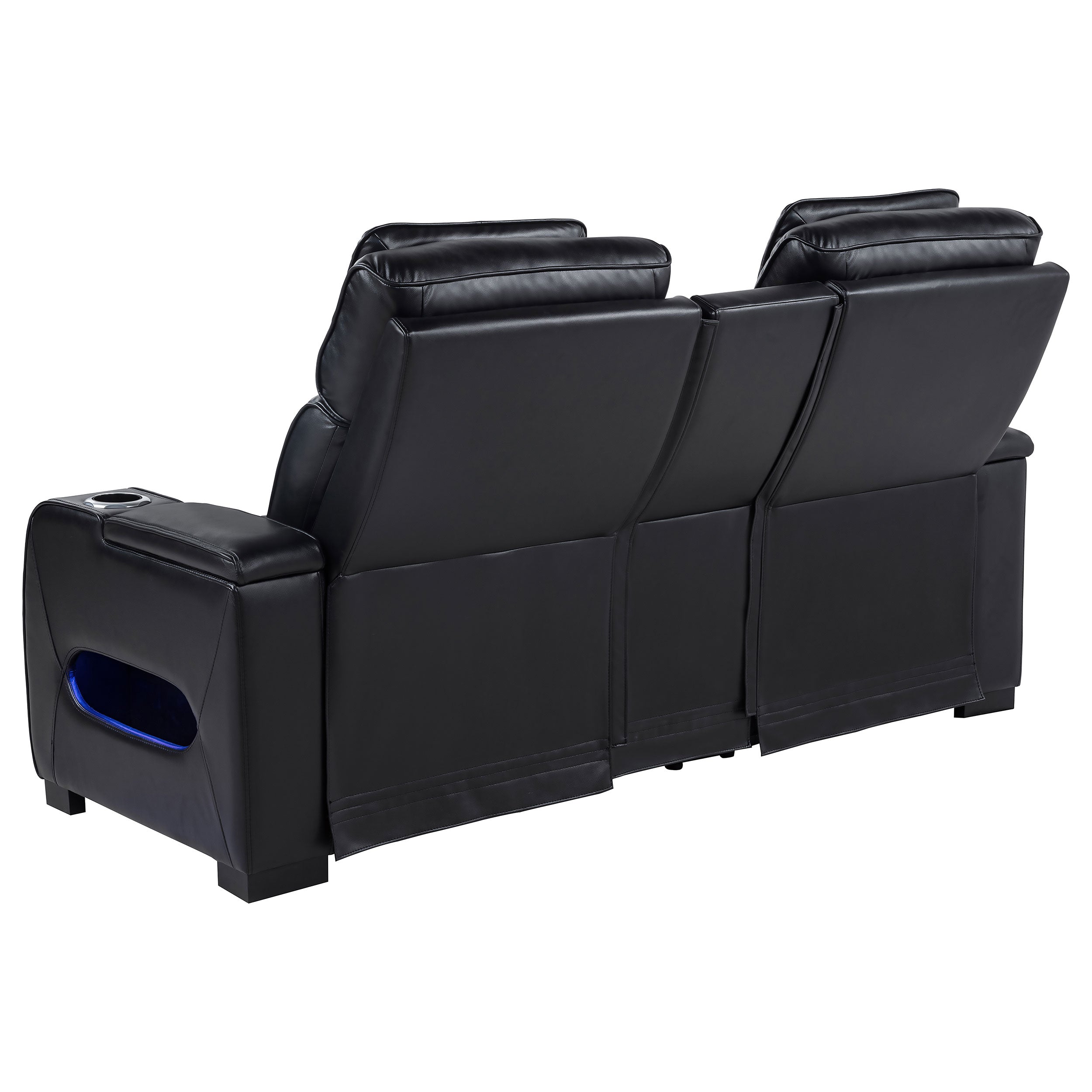 Zuma Faux Leather Dual Power Reclining Led Loveseat Black