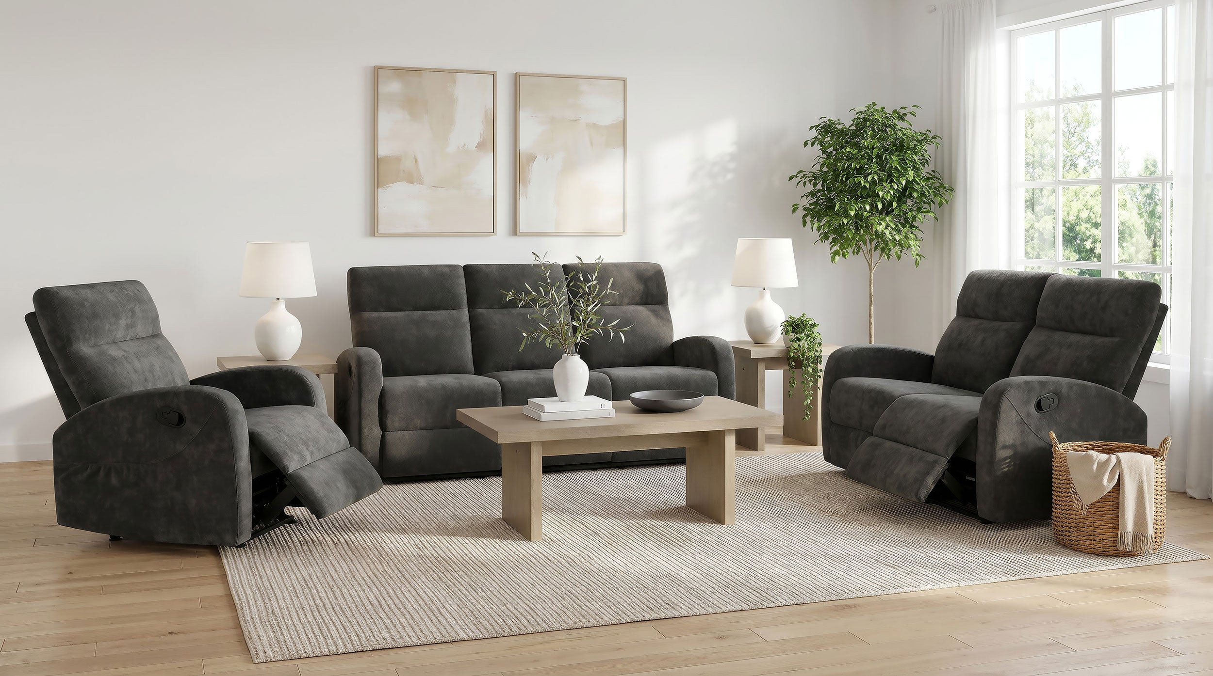 Hamilton Chenille Upholstered Manual Reclining Loveseat Charcoal Grey