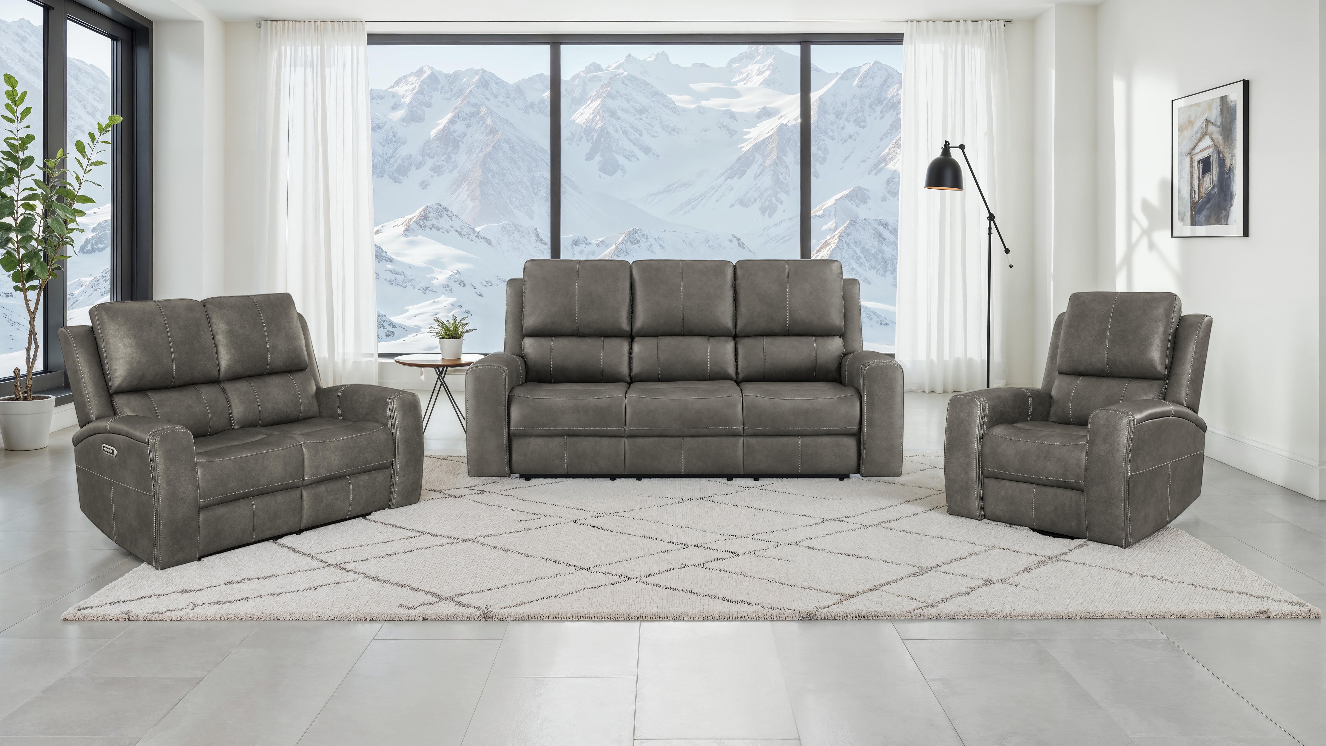 Brickston Triple Power Reclining Sofa Charcoal