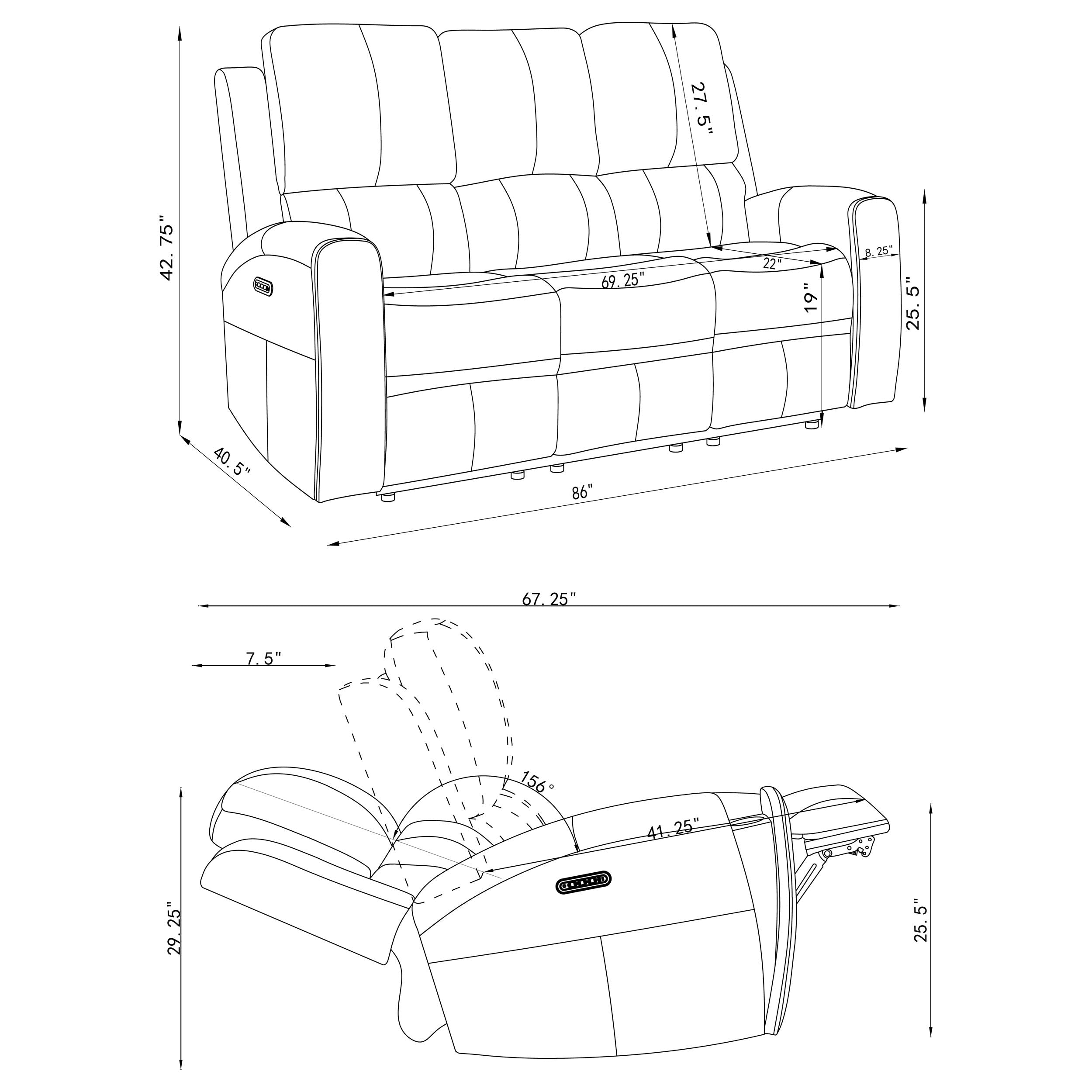 Brickston Triple Power Reclining Sofa Grey