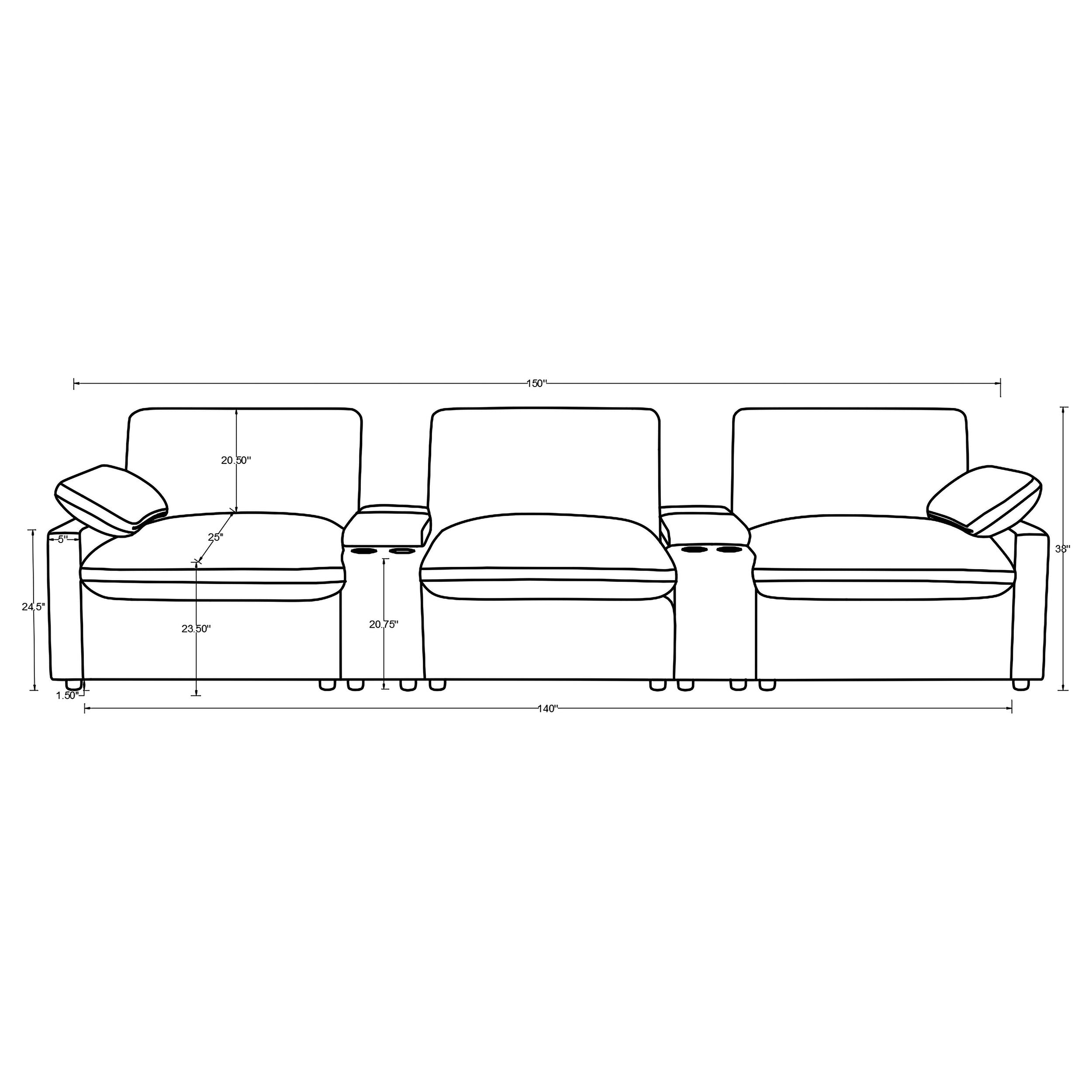 Collins 5-piece Power Reclining Home Theater Seating Dark Grey