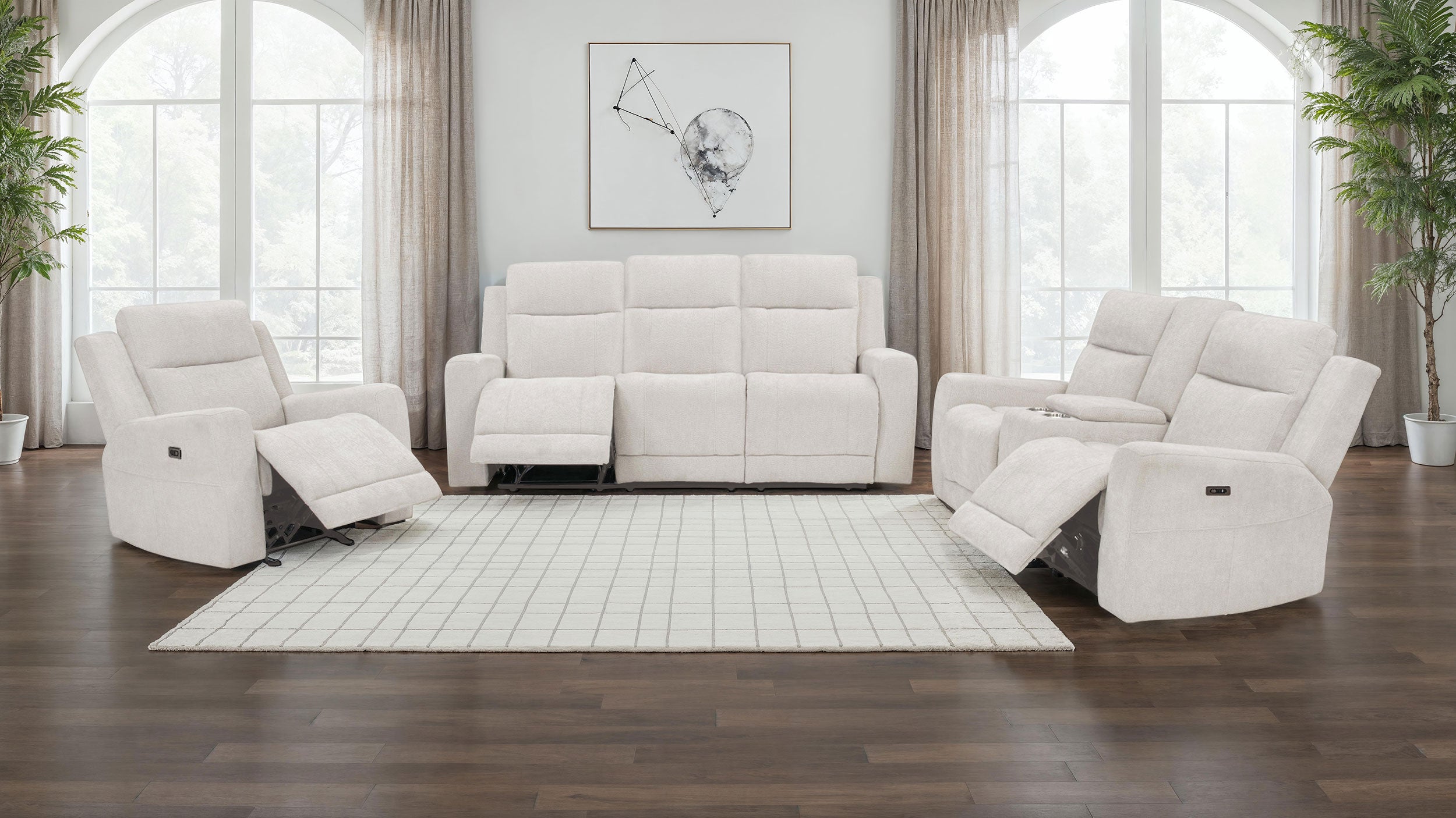 Kennett Chenille Upholstered Power Recliner Chair Ivory