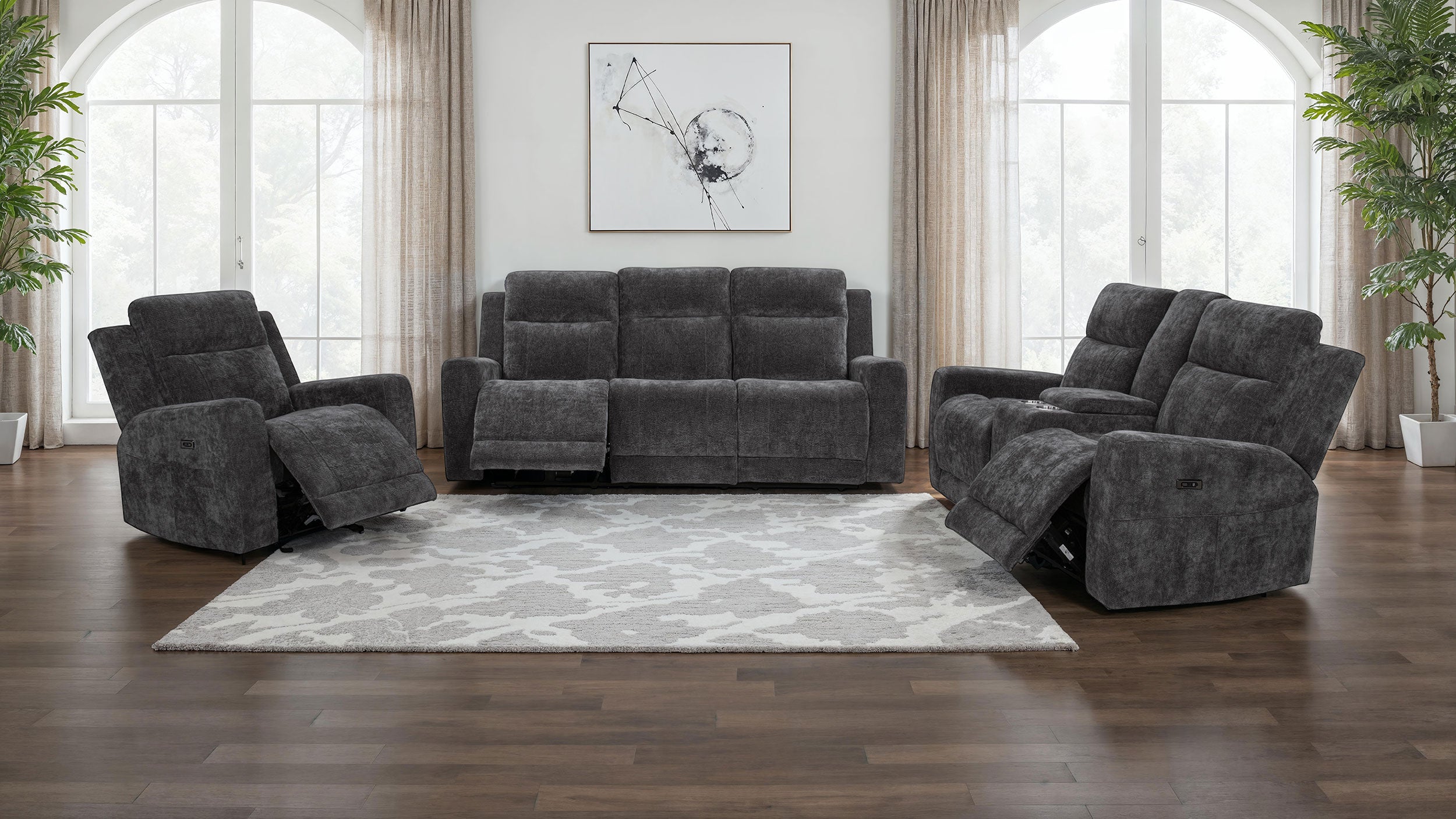 Kennett Chenille Upholstered Power Reclining Sofa Dark Grey