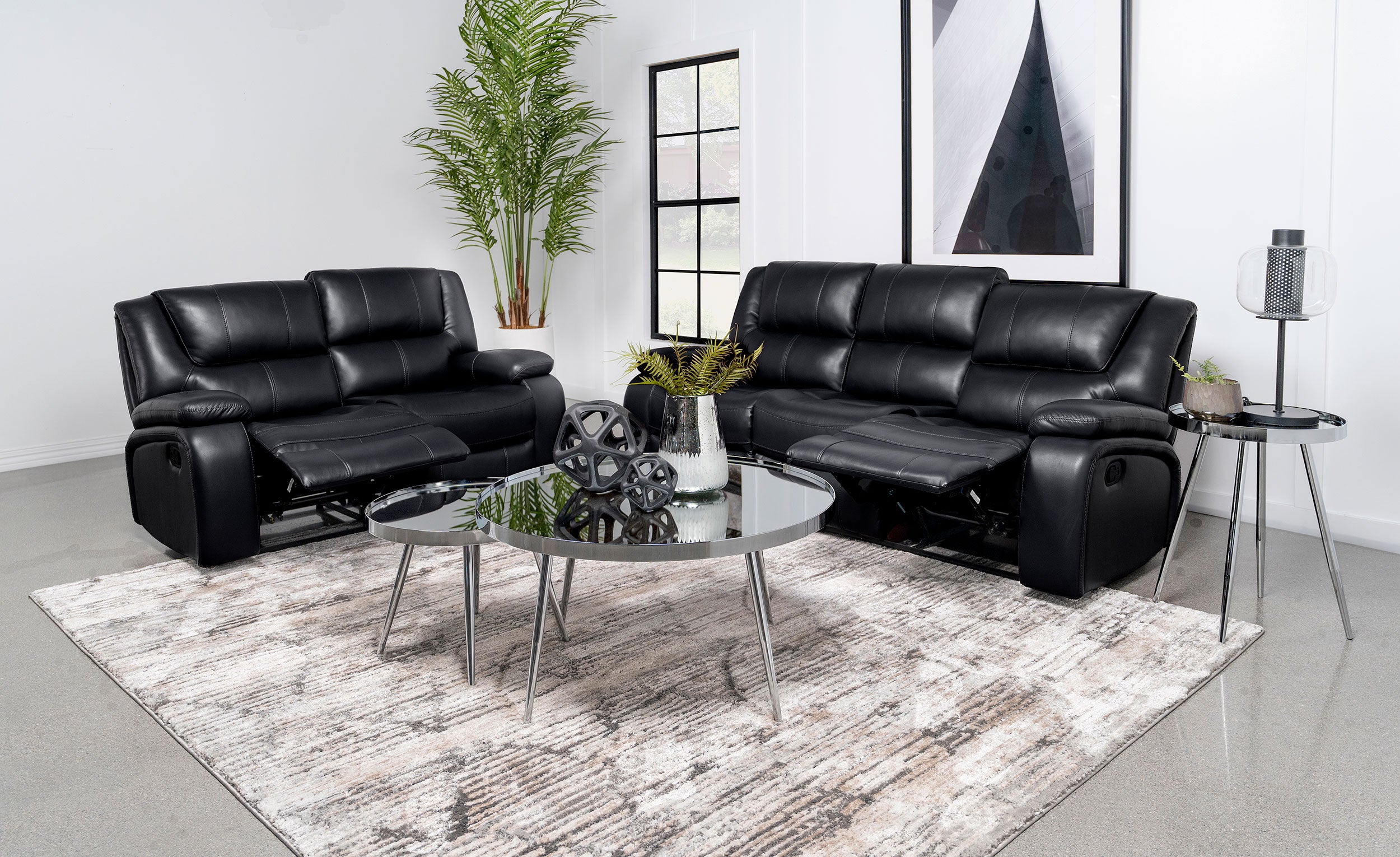 Camila 2-piece Upholstered Motion Reclining Sofa Set Black - MyWaynesHome #