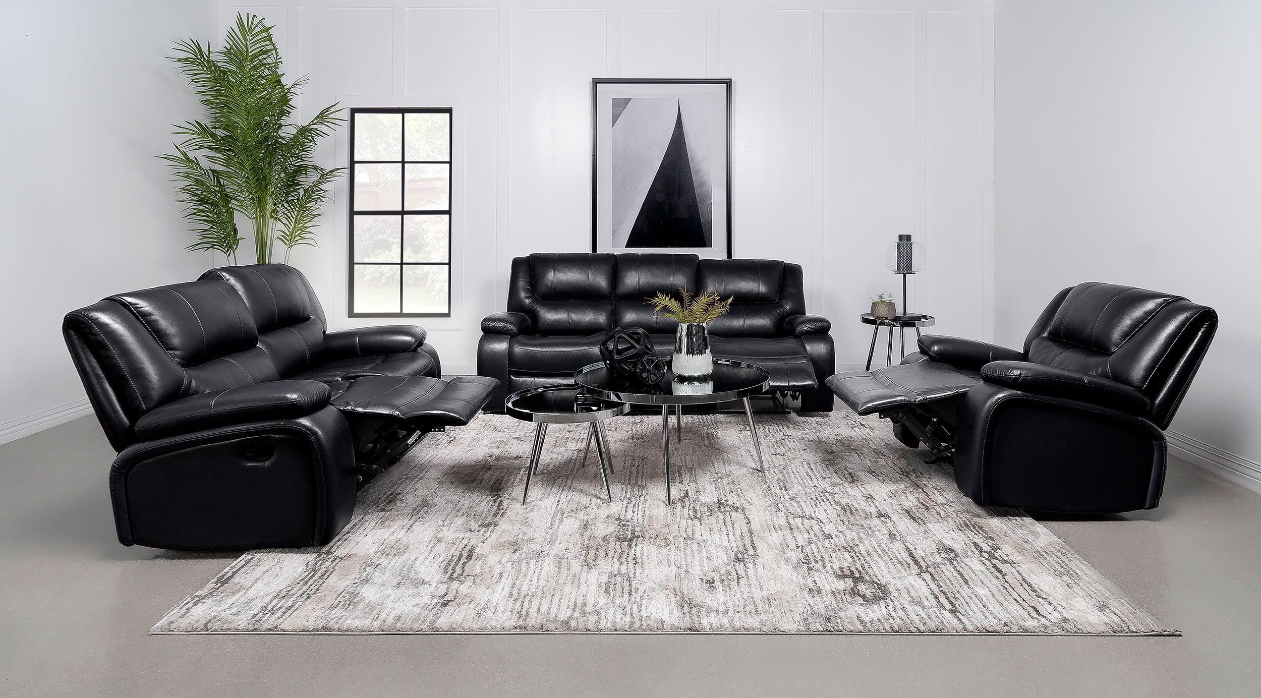 Camila 3-piece Upholstered Motion Reclining Sofa Set Black - MyWaynesHome #