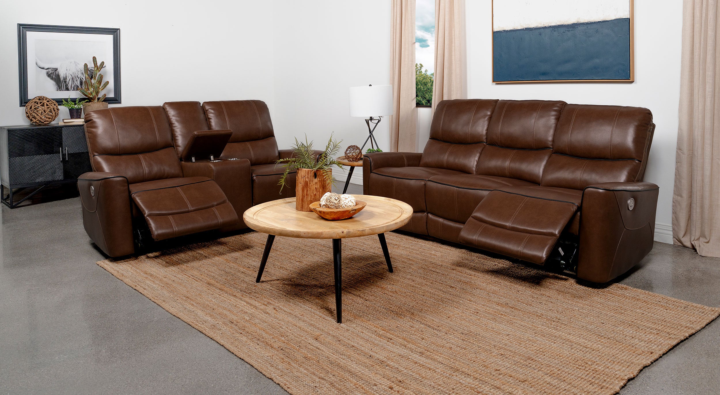 Greenfield 2-piece Power Reclining Sofa Set Saddle Brown - MyWaynesHome #