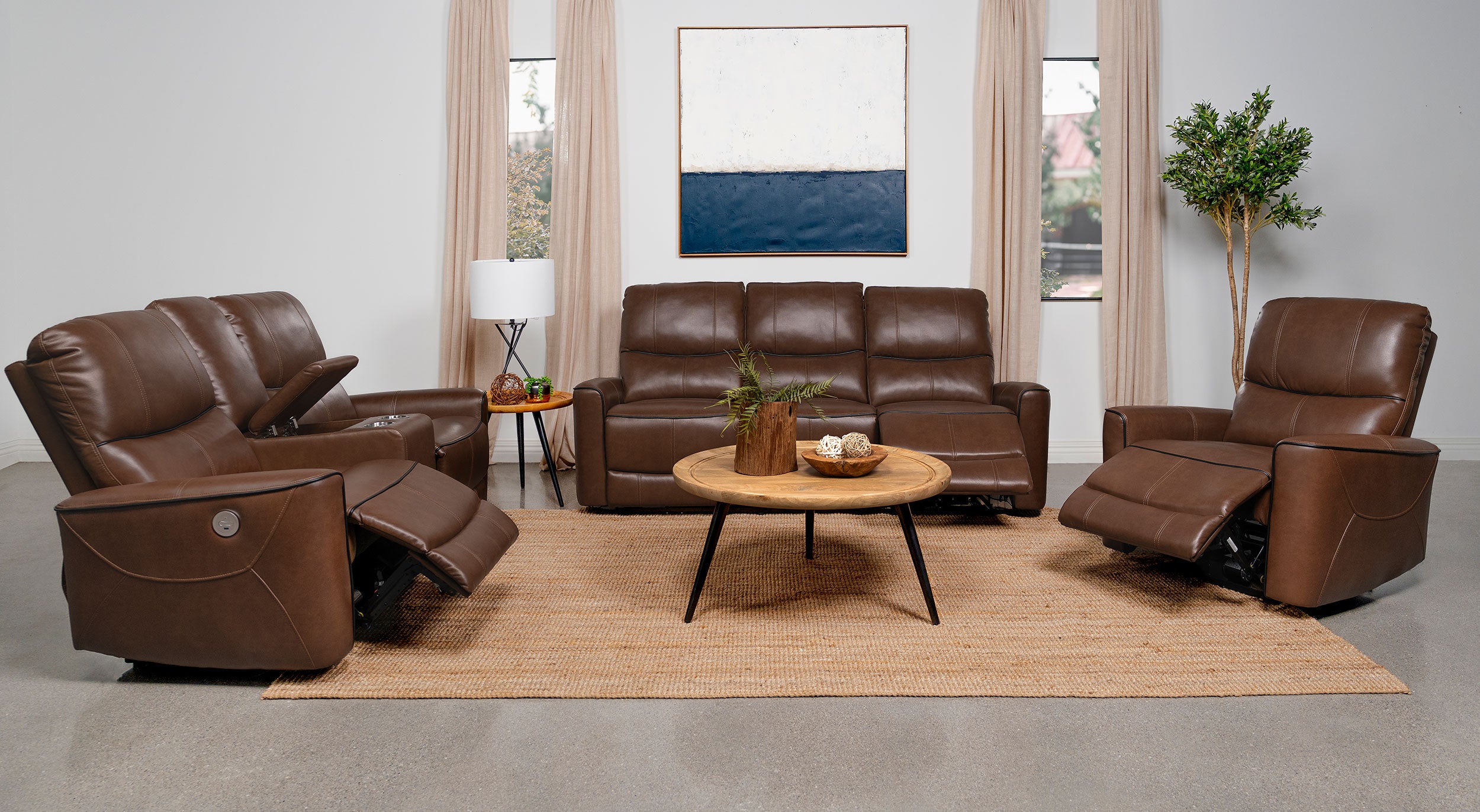 Greenfield Upholstered Power Reclining Sofa Saddle Brown - MyWaynesHome #
