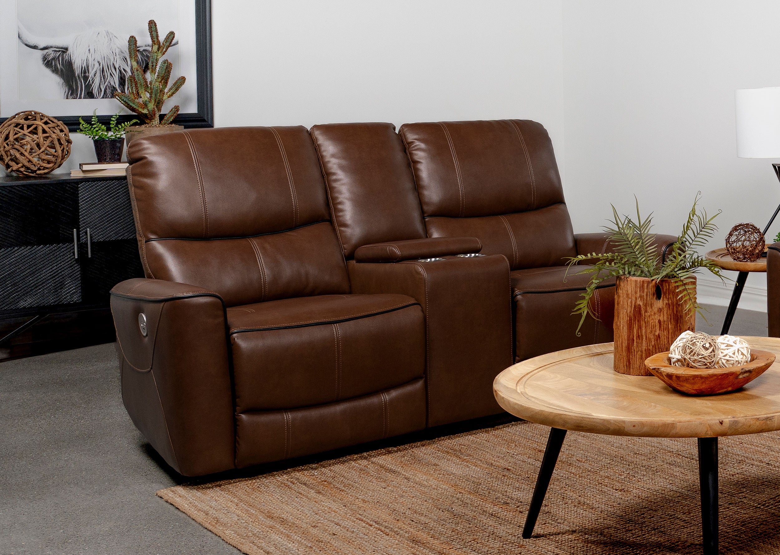Greenfield Upholstered Power Reclining Loveseat Saddle Brown - MyWaynesHome #