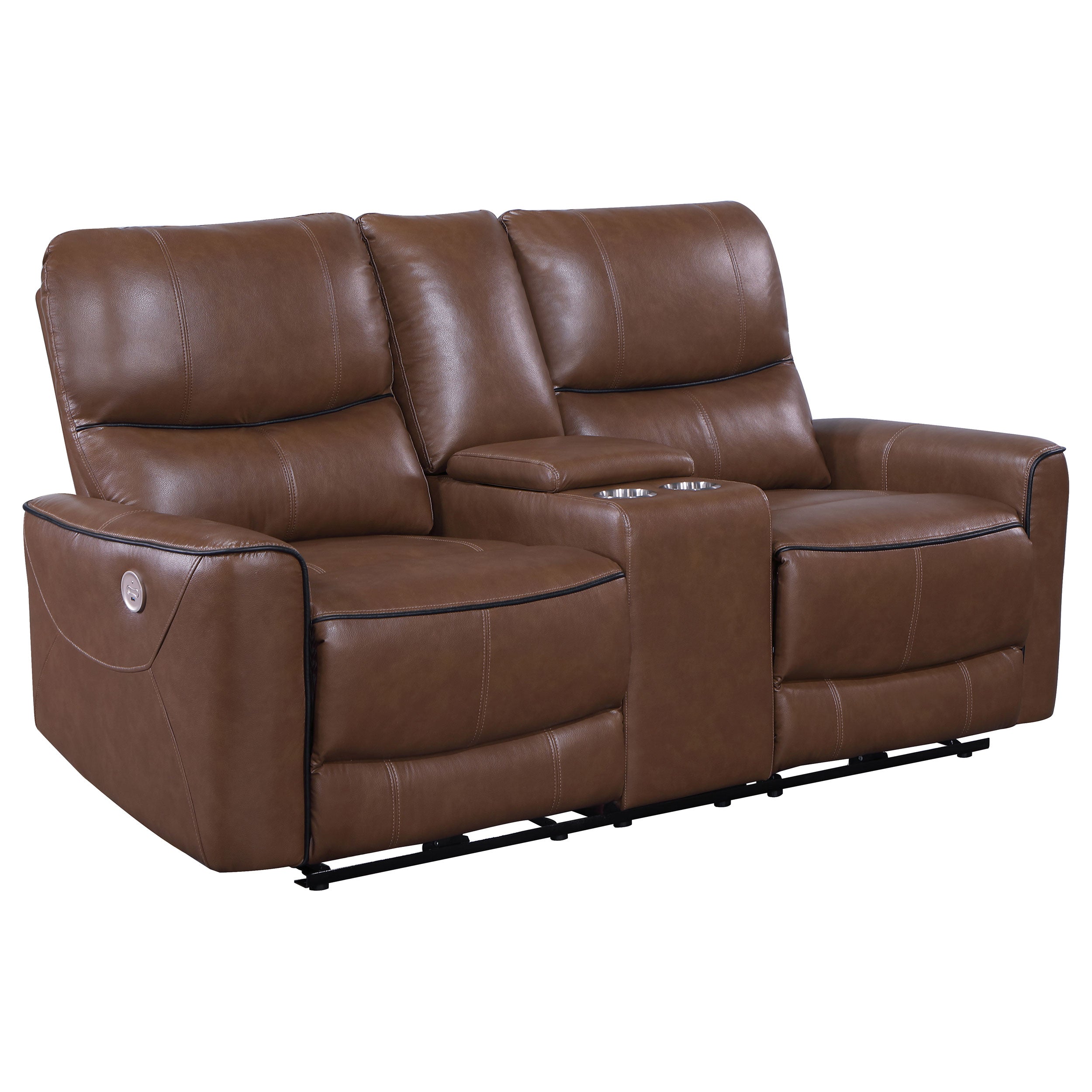 Greenfield Upholstered Power Reclining Loveseat Saddle Brown - MyWaynesHome #