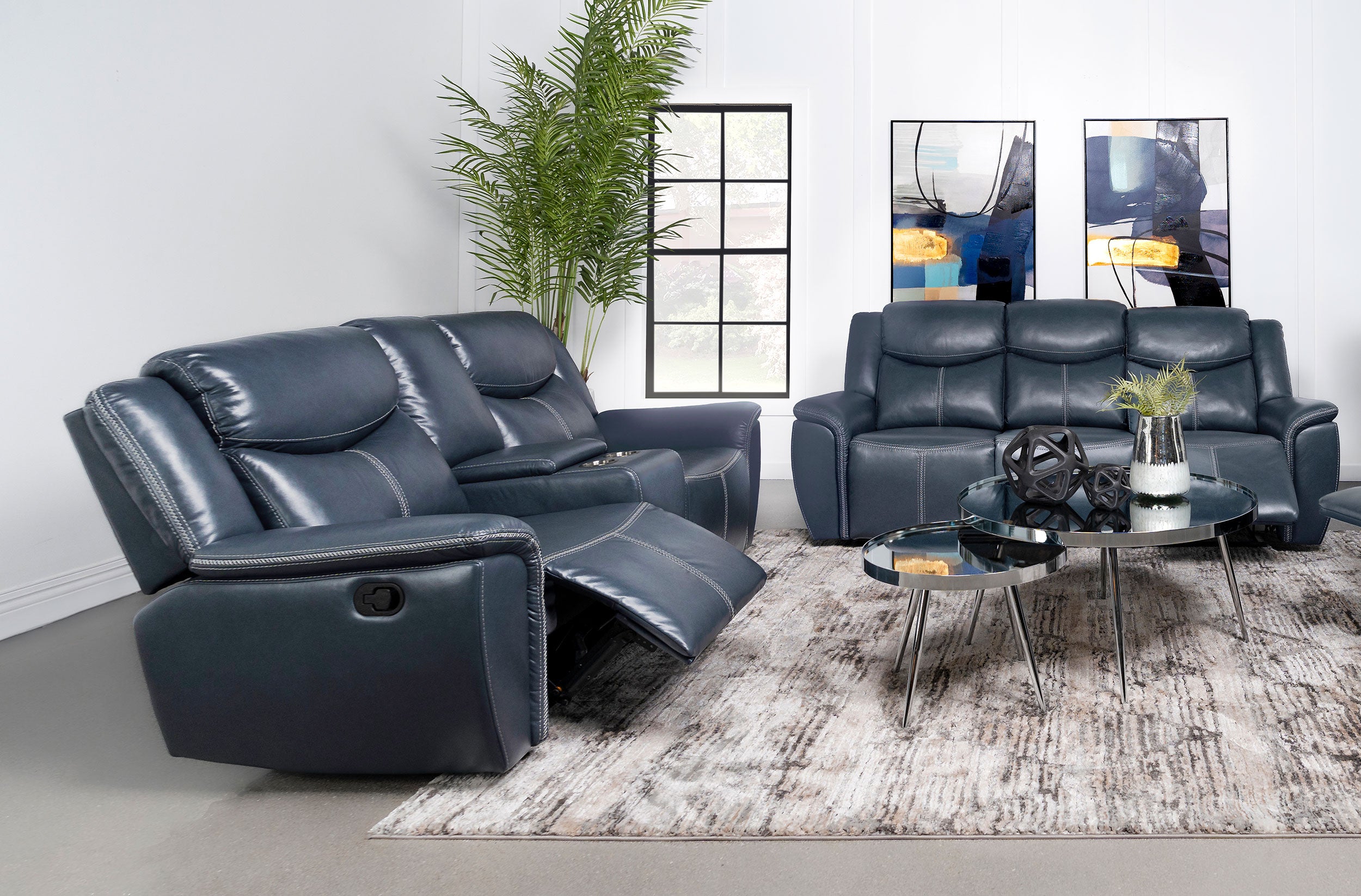 Sloane 2-piece Upholstered Reclining Sofa Set Blue - MyWaynesHome #