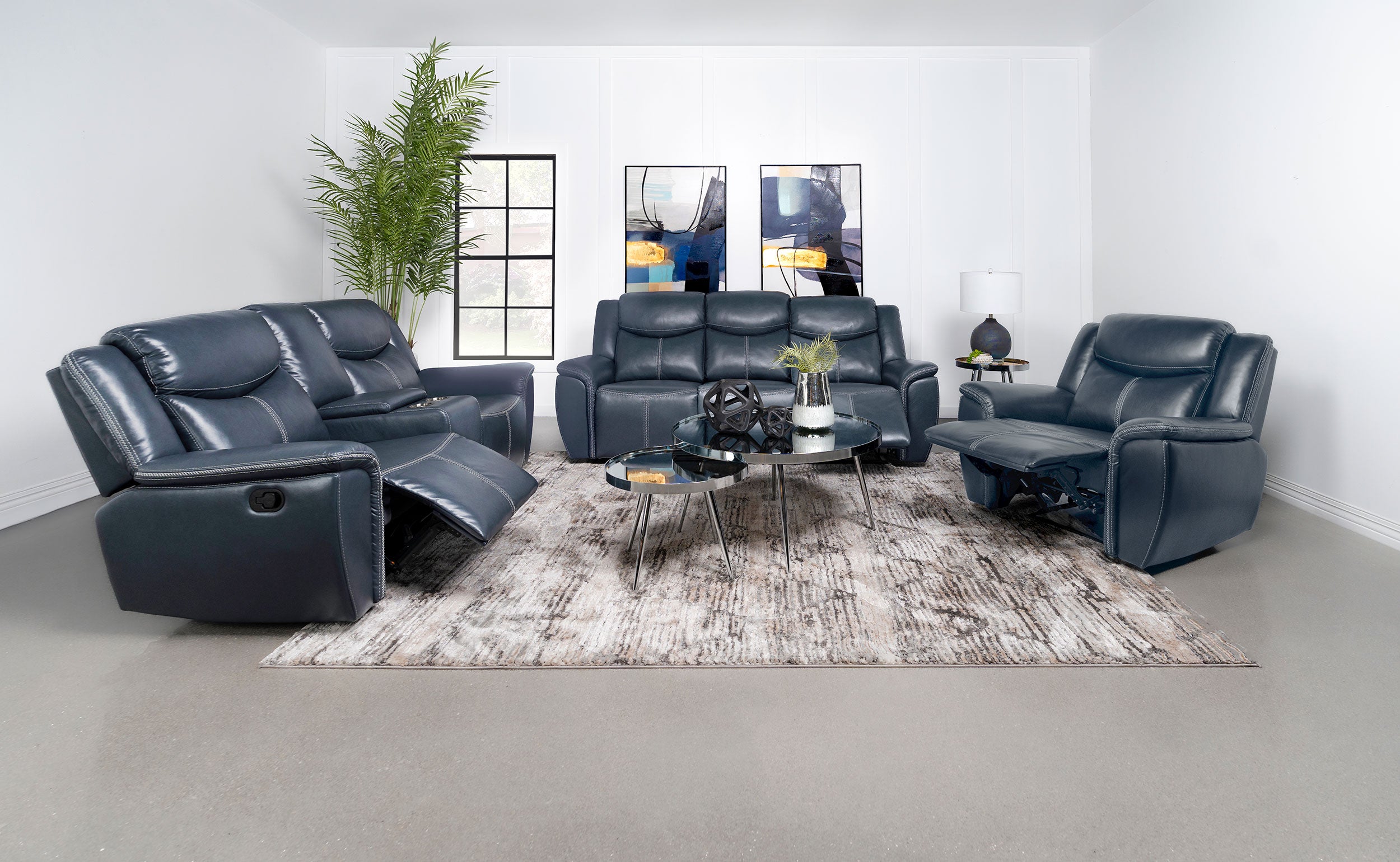 Sloane 3-piece Upholstered Reclining Sofa Set Blue - MyWaynesHome #