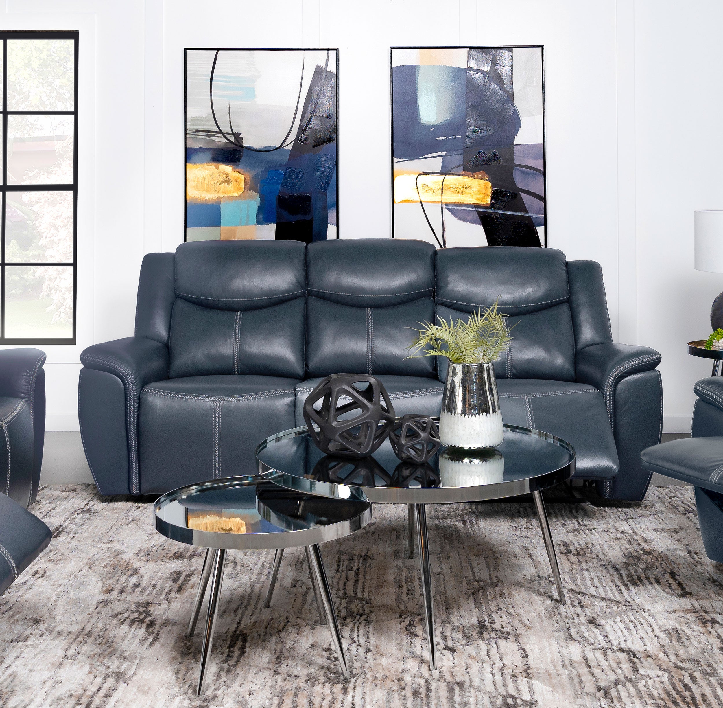 Sloane Upholstered Padded Arm Reclining Sofa Blue - MyWaynesHome #