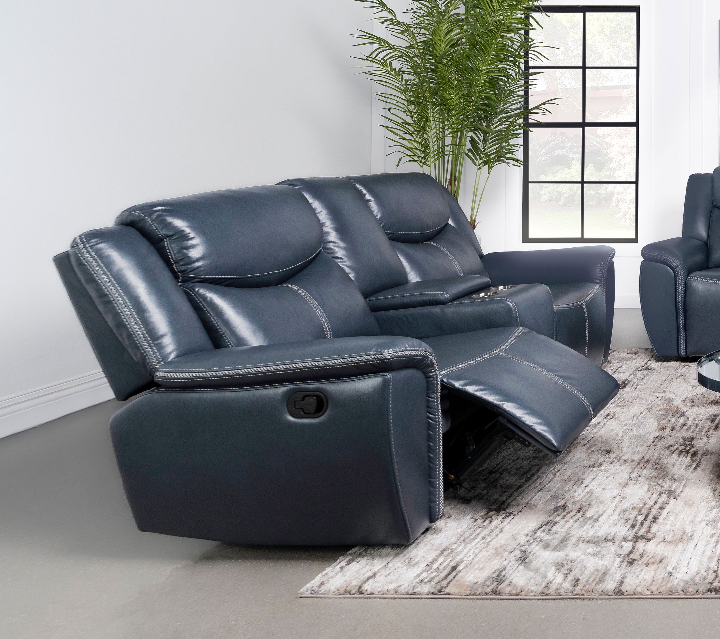Sloane Upholstered Padded Arm Reclining Loveseat Blue - MyWaynesHome #