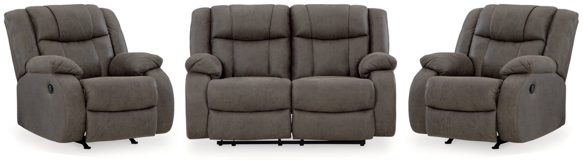 First Base Reclining Loveseat and 2 Recliners