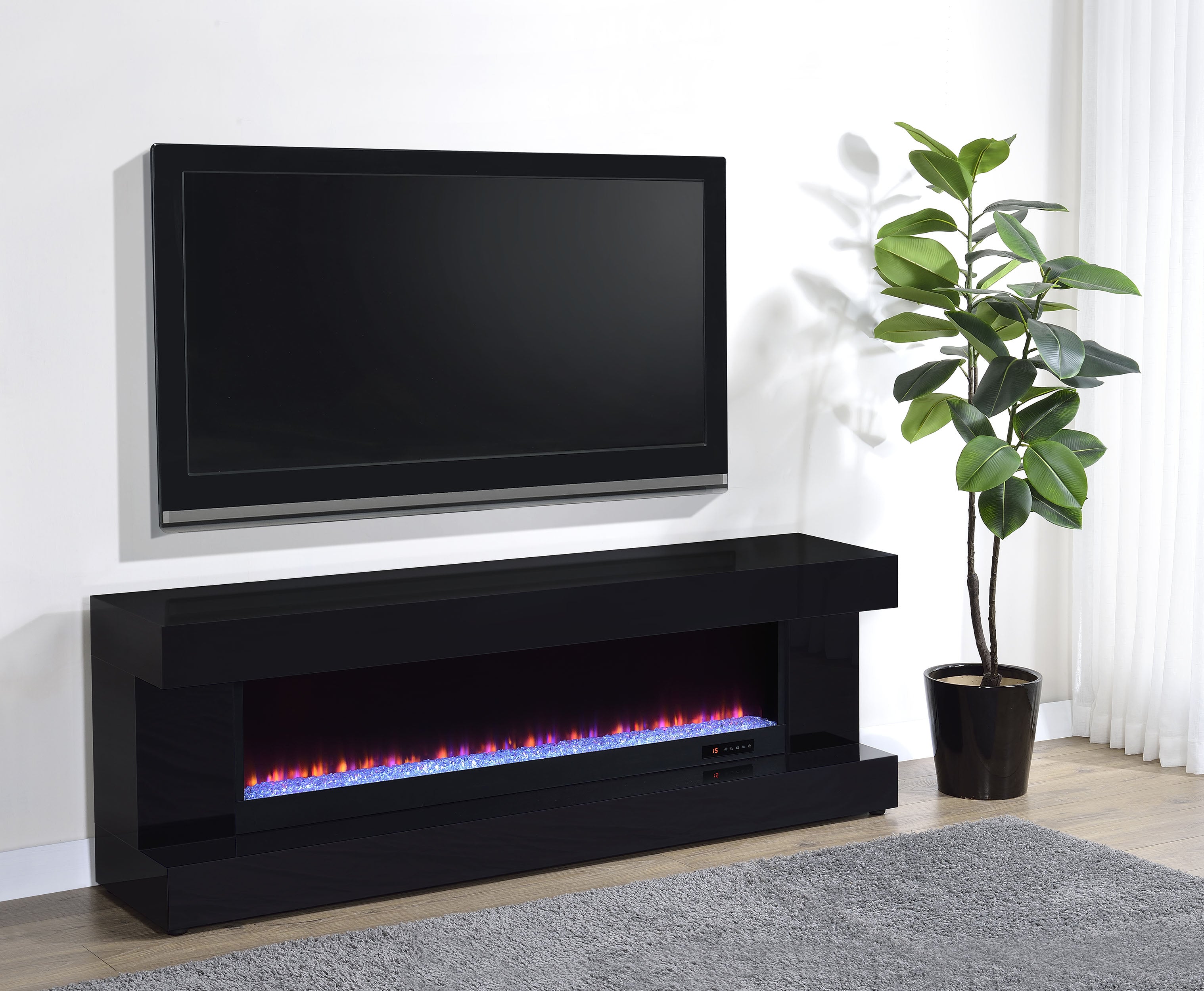 Mallory Tv Stand Fireplace Console Bluetooth Speaker Black High Gloss