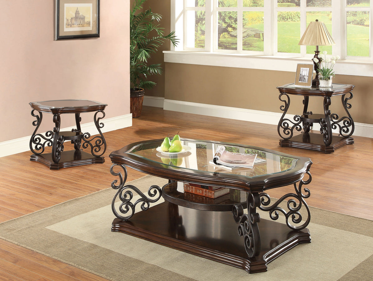 Laney 3-piece Glass Top Coffee And End Table Set Dark Merlot