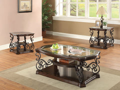 Laney 3-piece Glass Top Coffee And End Table Set Dark Merlot