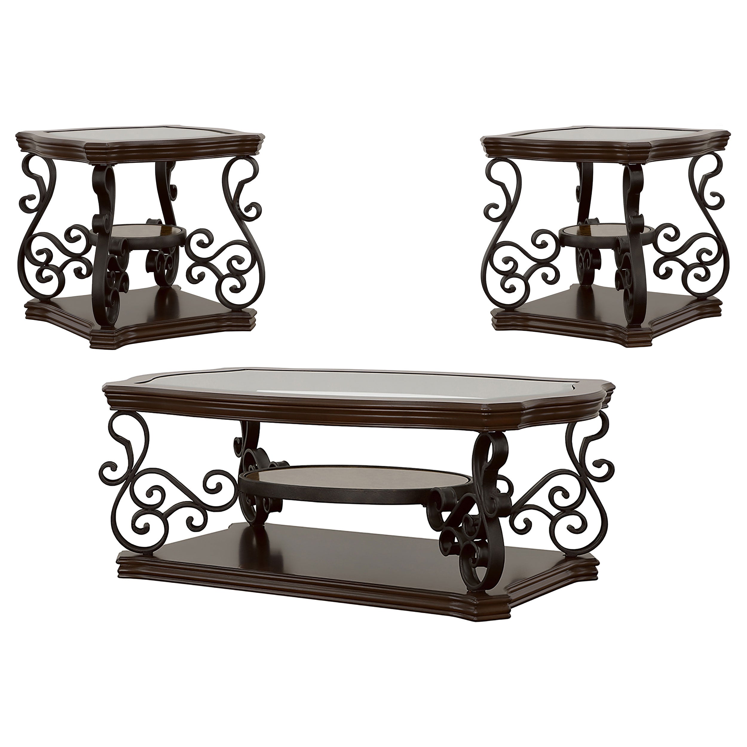 Laney 3-piece Glass Top Coffee And End Table Set Dark Merlot