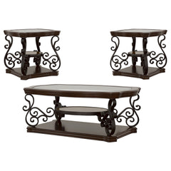 Laney 3-piece Glass Top Coffee And End Table Set Dark Merlot
