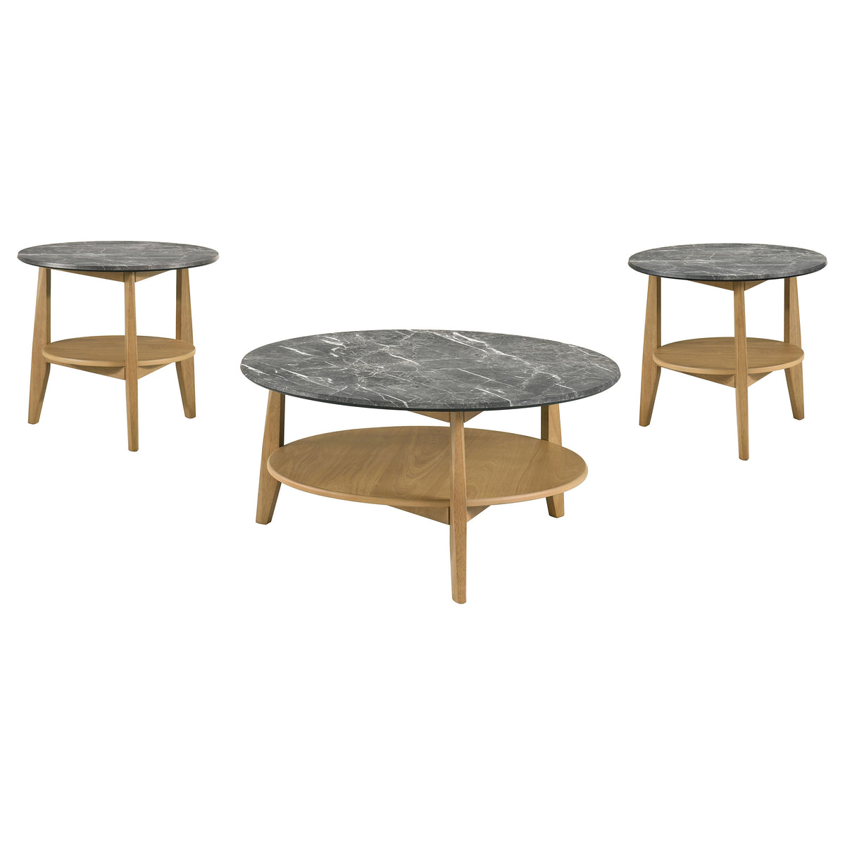 Bradley 3-piece Round Smarttop Coffee Table Set Grey And Natural