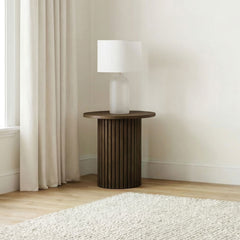 Hamlyn Round Fluted Occasional Side End Table Walnut