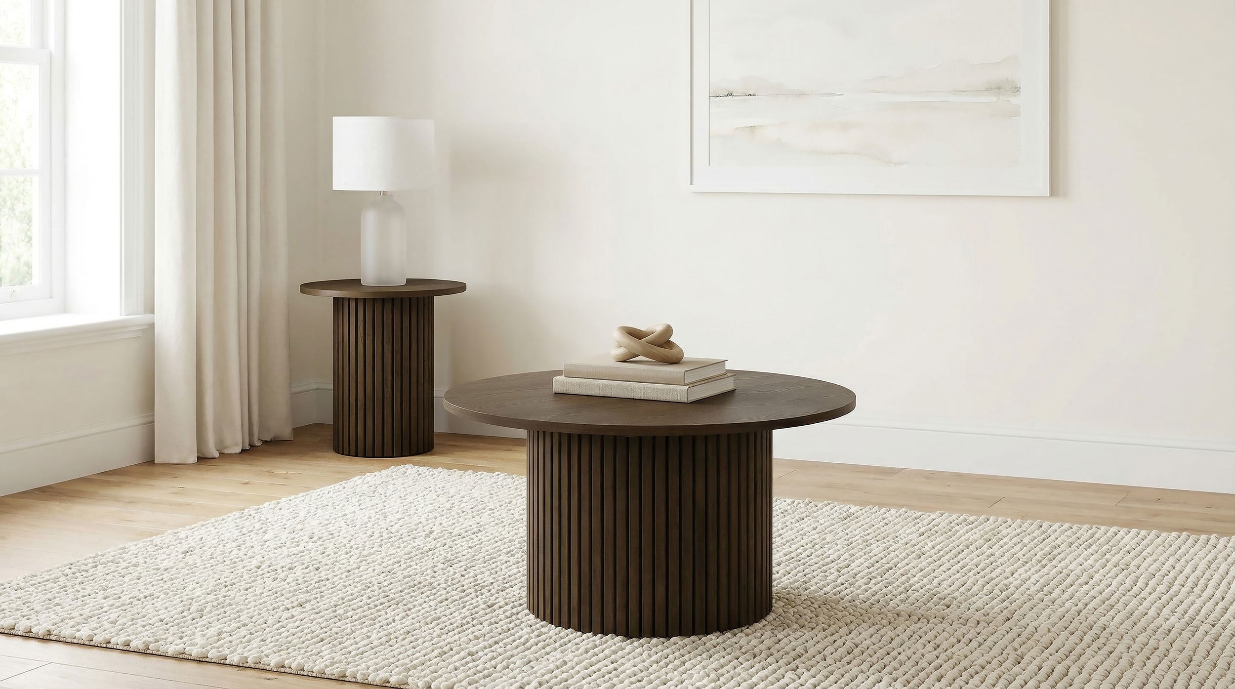 Hamlyn Round Fluted Occasional Side End Table Walnut