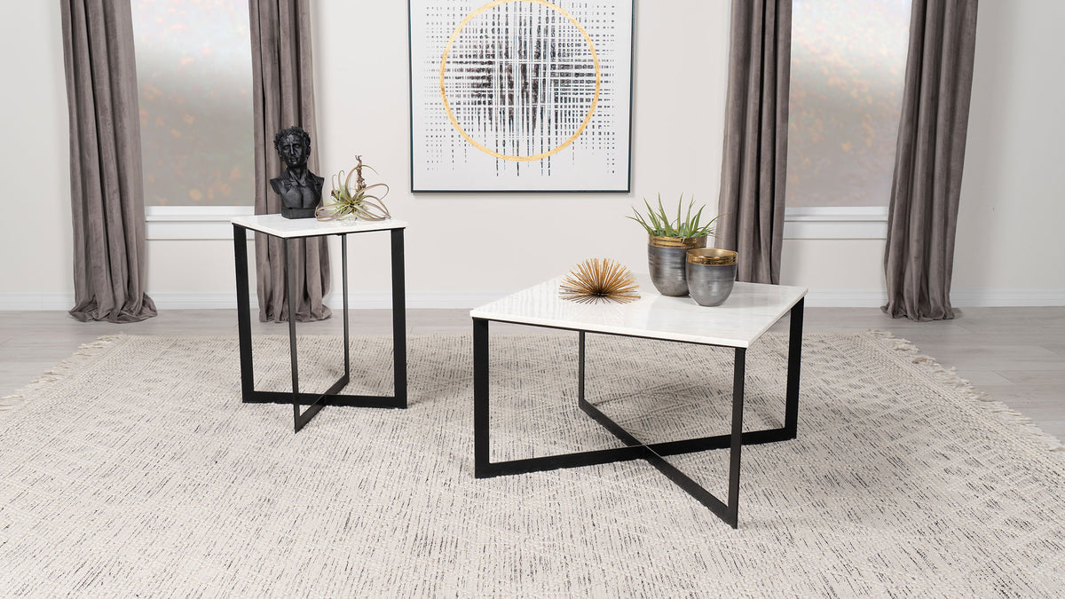 Tobin 2-piece Marble Top Coffee And End Table Set White