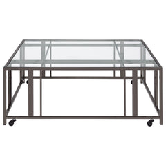 Adri Square Glass Top Coffee Table With Casters Black Nickel