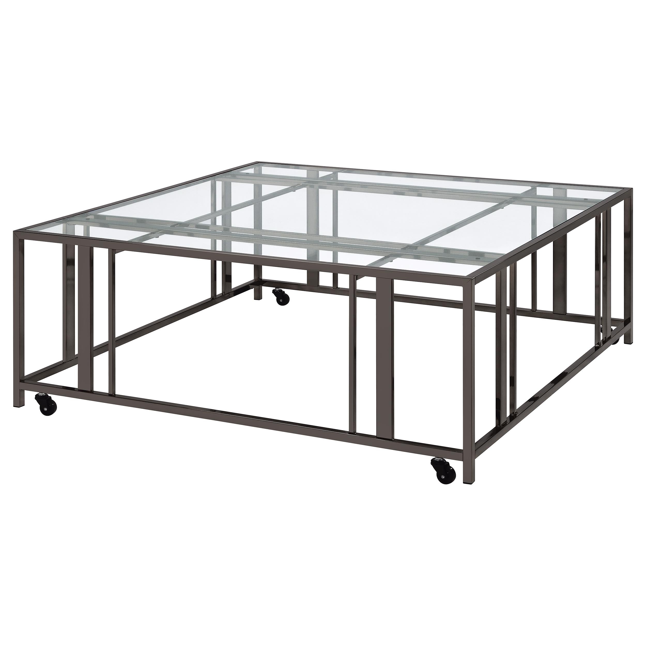 Adri Square Glass Top Coffee Table With Casters Black Nickel