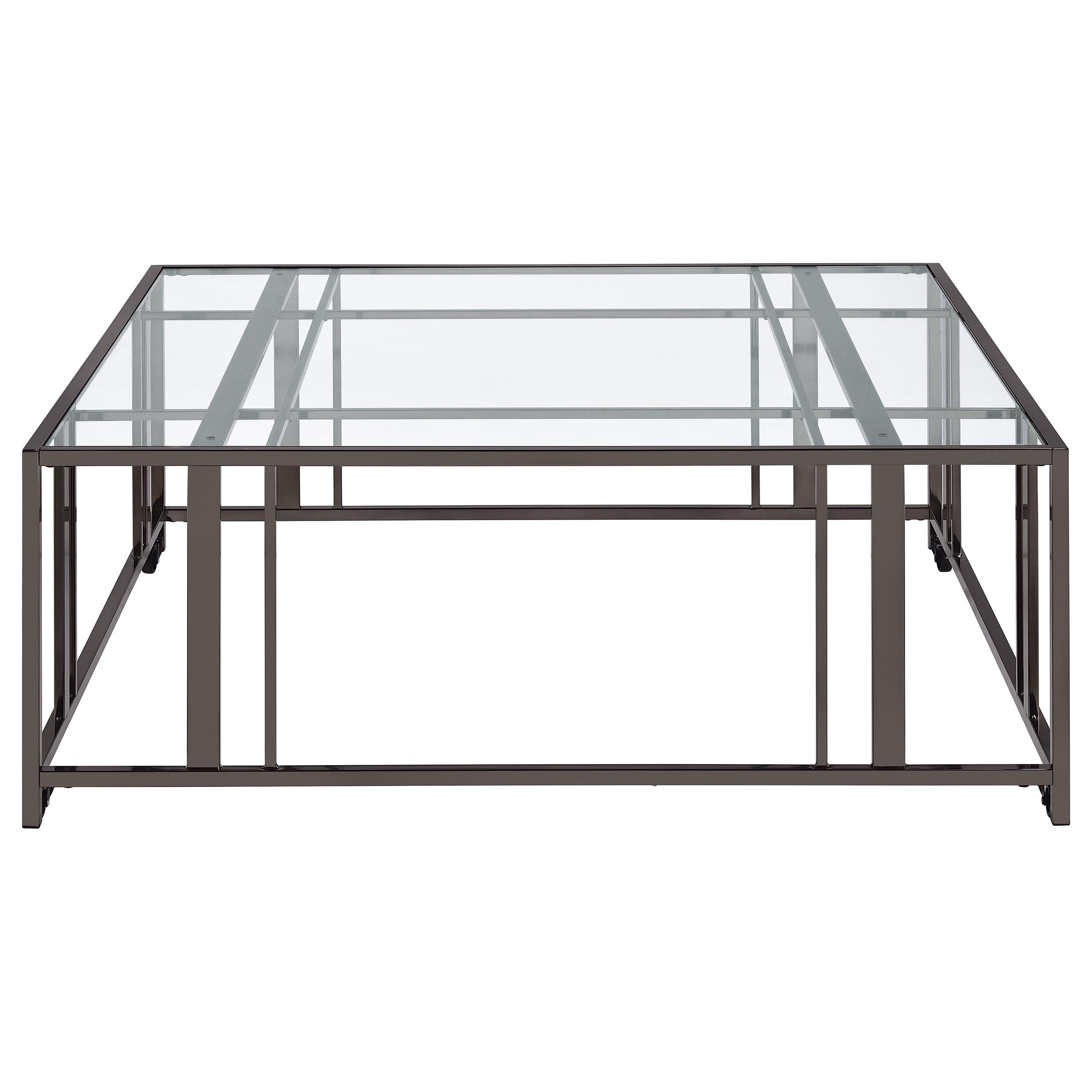 Adri Square Glass Top Coffee Table With Casters Black Nickel