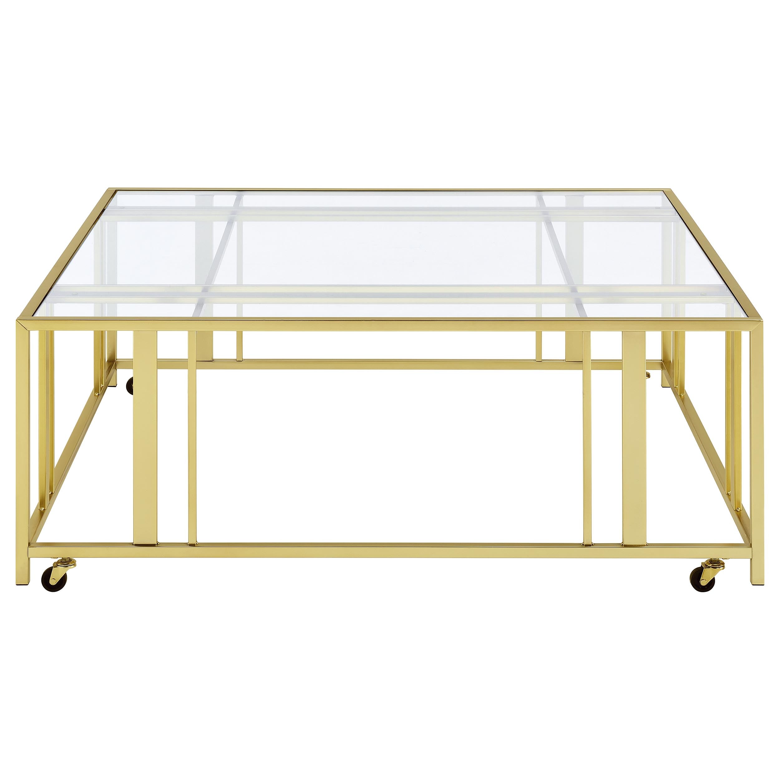 Adri Square Glass Top Coffee Table With Casters Matte Brass
