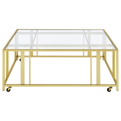 Adri Square Glass Top Coffee Table With Casters Matte Brass