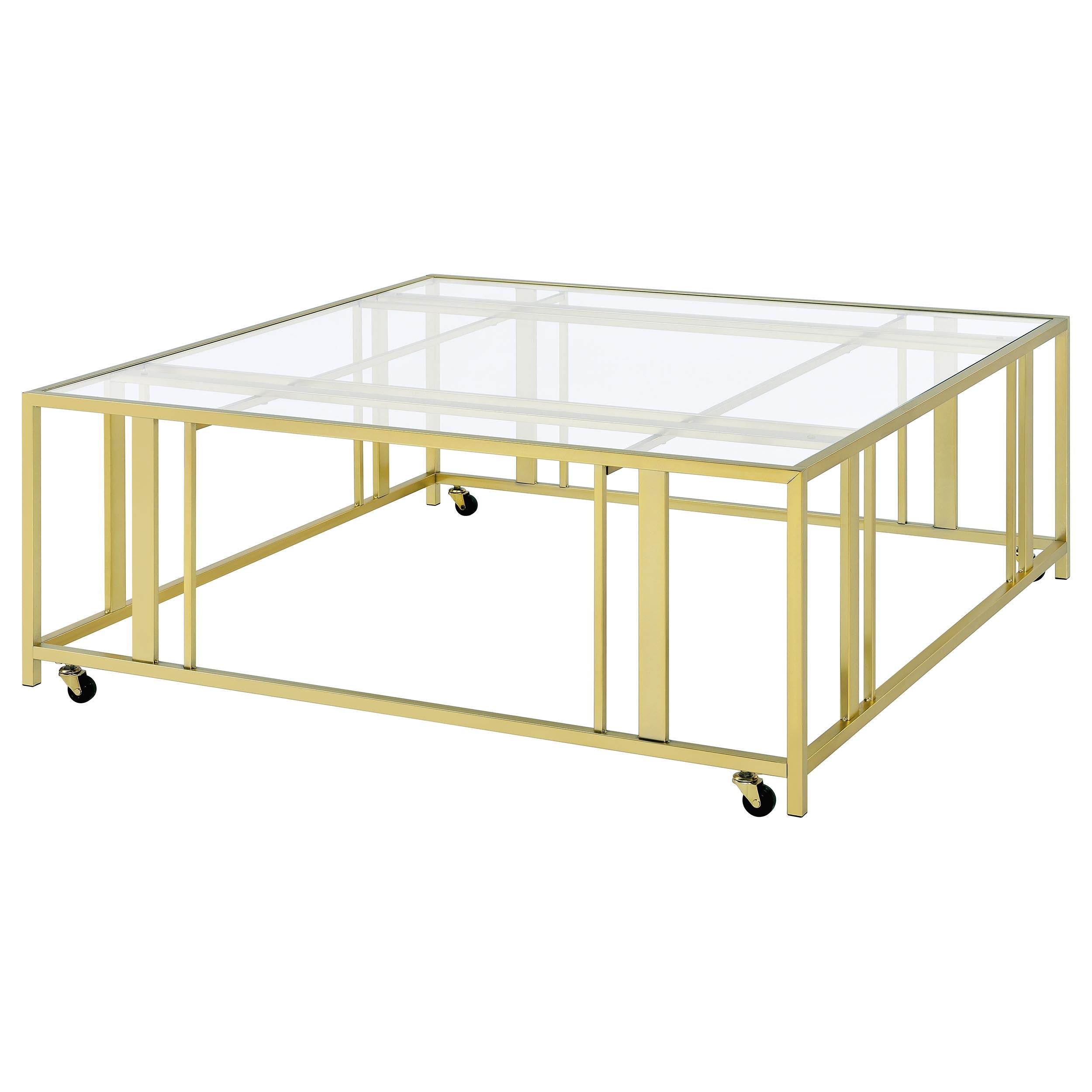 Adri Square Glass Top Coffee Table With Casters Matte Brass