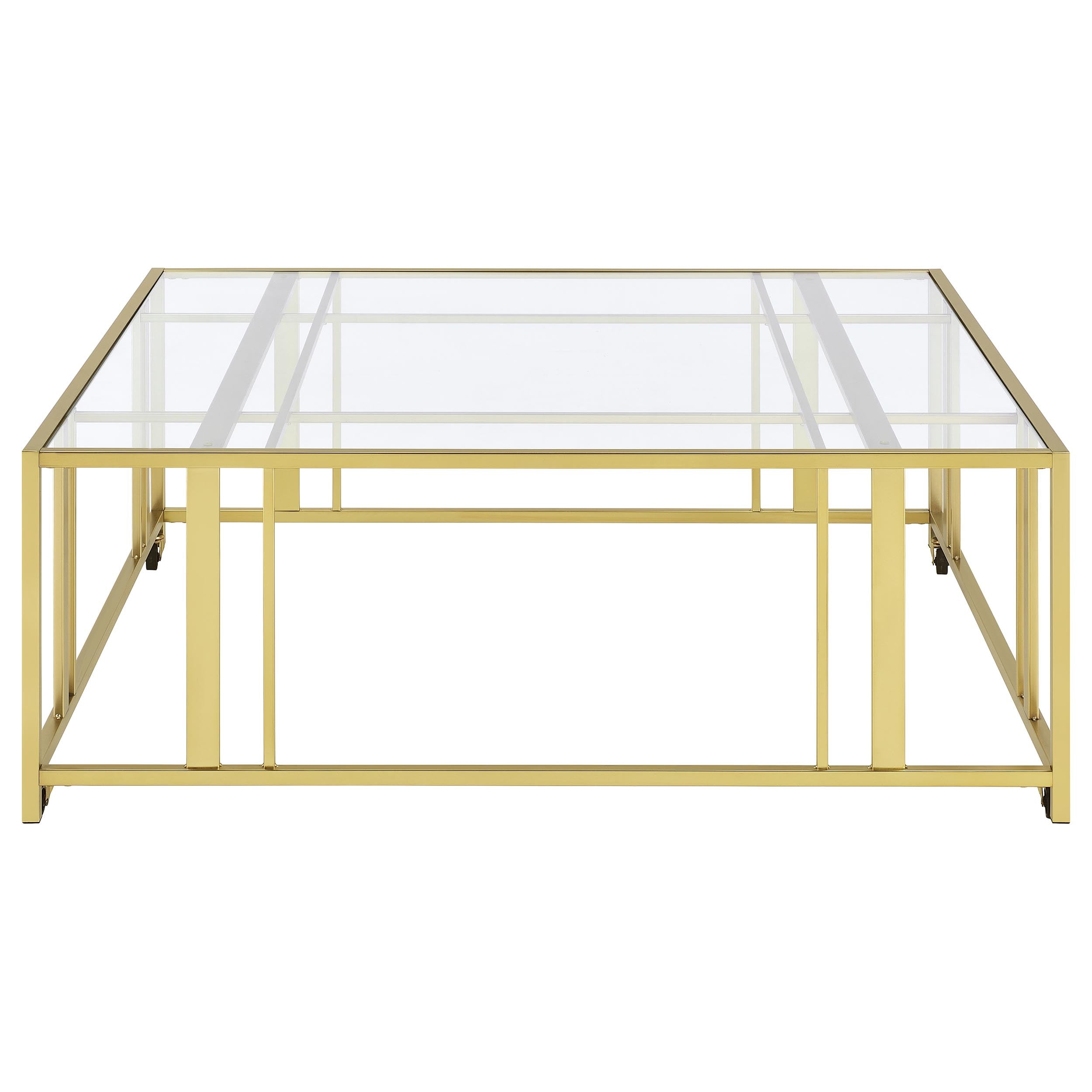 Adri Square Glass Top Coffee Table With Casters Matte Brass