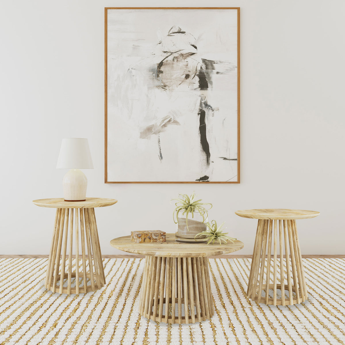 Touhy 3-piece Round Coffee And End Table Set Natural Mango