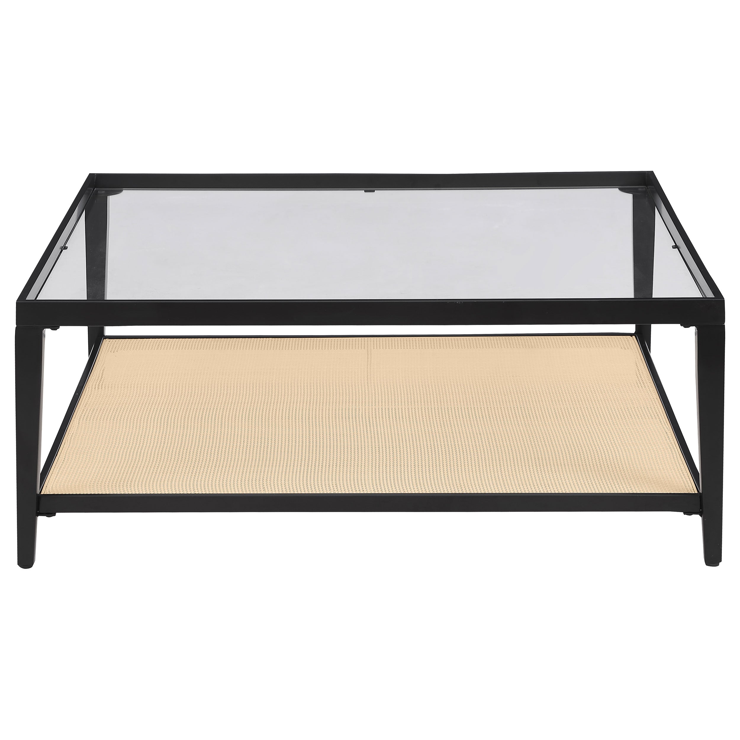 Amherst Glass Top Metal With Cane Shelf Coffee Table Black